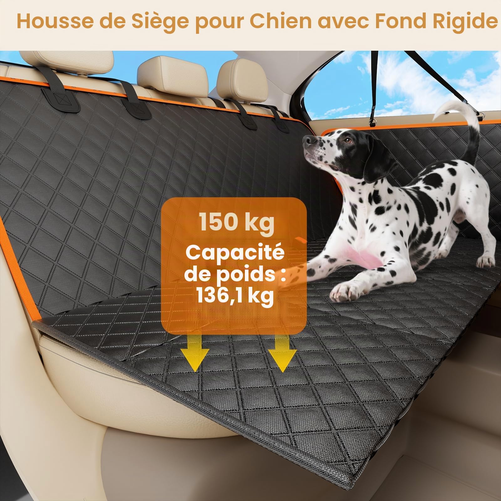 Pecute Protection Voiture Chien 132 * 62 CM, Housse Voiture Chien, Panneaux durs Améliorés, Support jusqu'à 150 kg, 40% d'espace Supplémentaire pour Une Couverture Complète du Siège Arrière