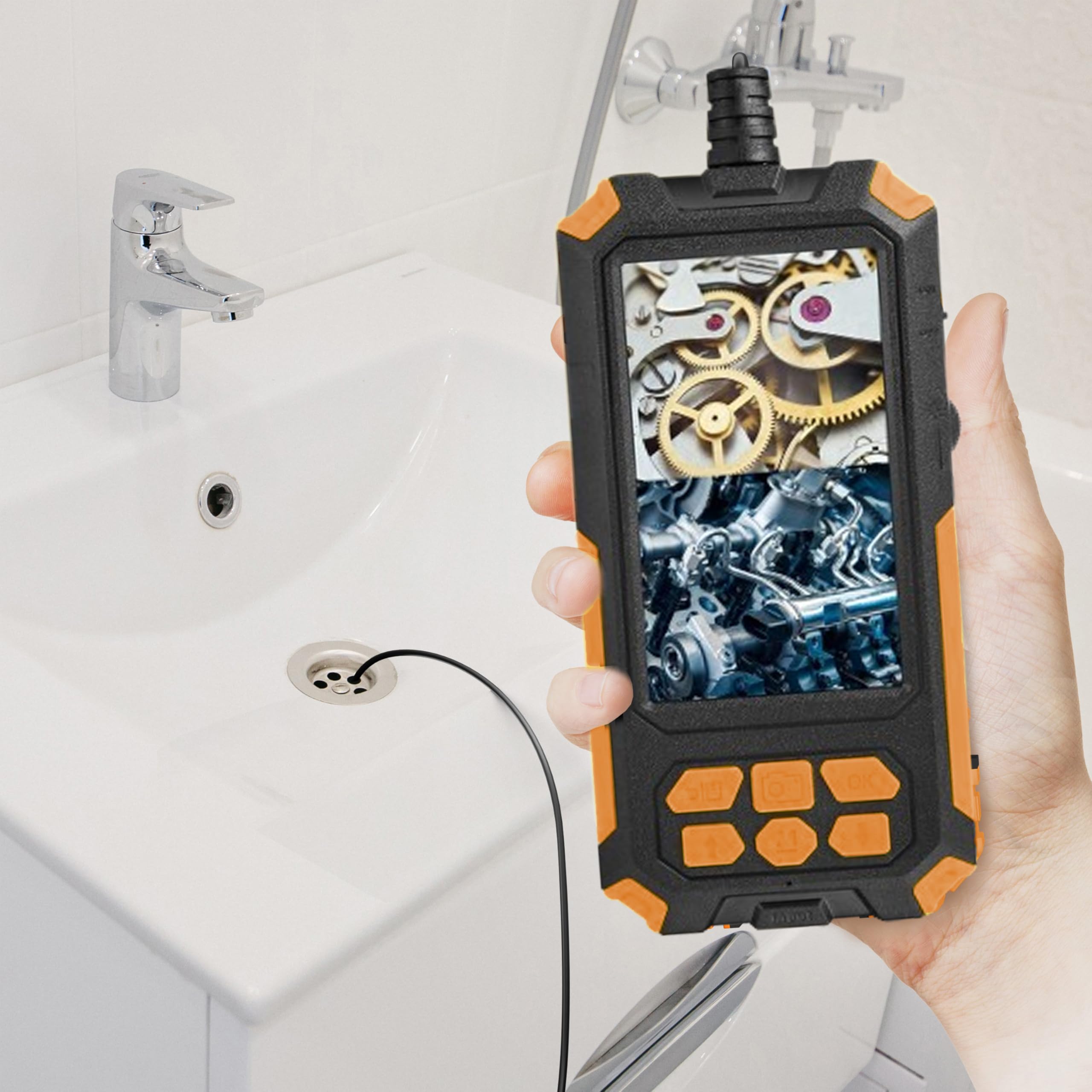 Retoo Endoskopkamera Industrie Wasserdichtes IP67, 4.3 Zoll HD Bildschrim 5m, Digitale Industrielles Endoskop mit 2 Kameras, Inspektionskamera, Kanal Endoskop, Rohrkamera, Schlangenkamera