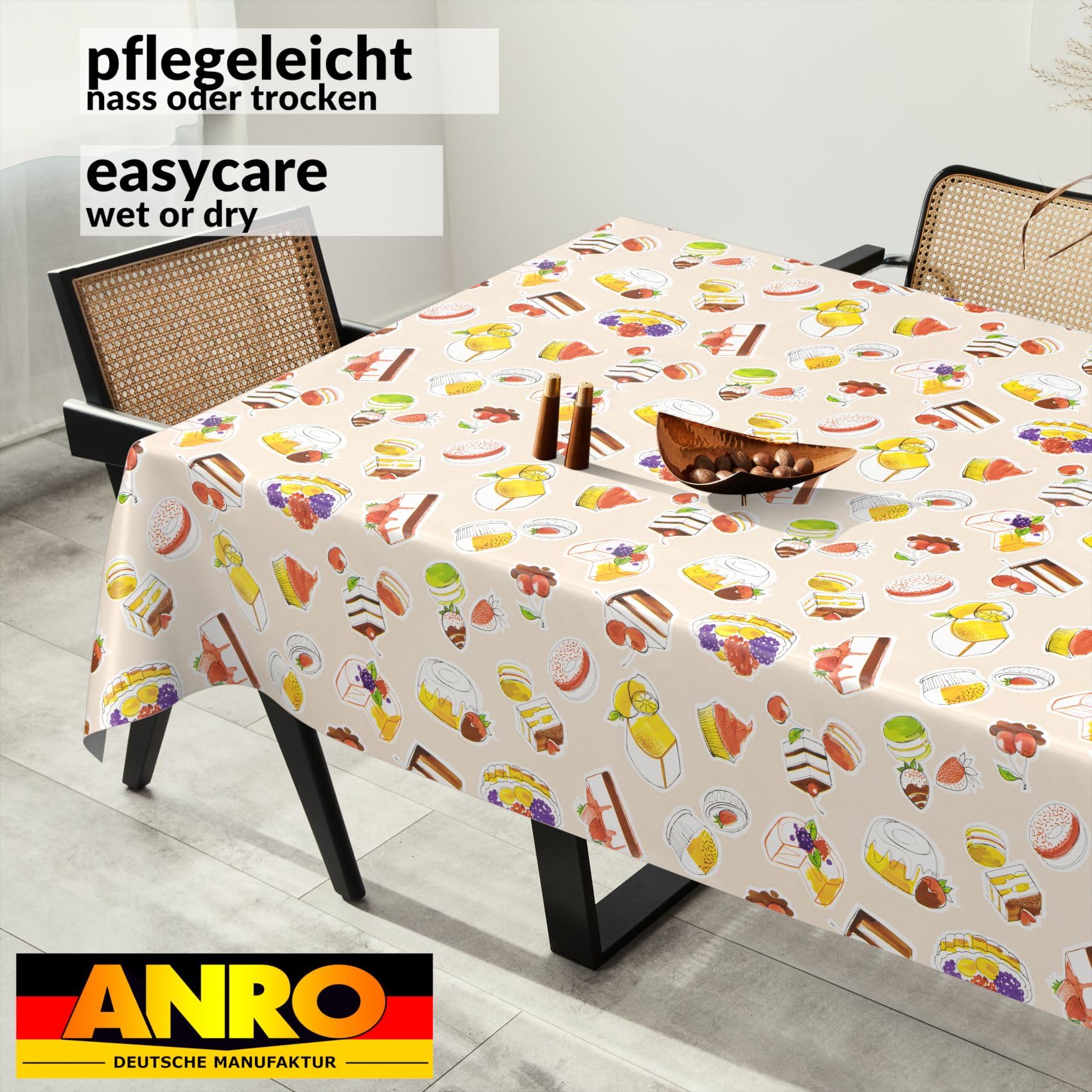 ANRO Oilcloth Tablecloth, Washable, Oilcloth, Garden Tablecloth, Outdoor, Indoor, 100 x 140 cm, Cut Edge, Dessert, Beige - Image 4