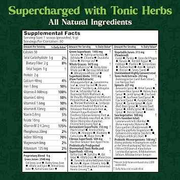 Dragon Herbs Tonic Alchemy Superfood Greens Powder - Single Serve Packet - 91 Ingredients: Tonic Herbs, Ashwagandha, Mushrooms, Prebiotics, Probiotics, Super Greens, Seaweeds, Fruits, Spirulina