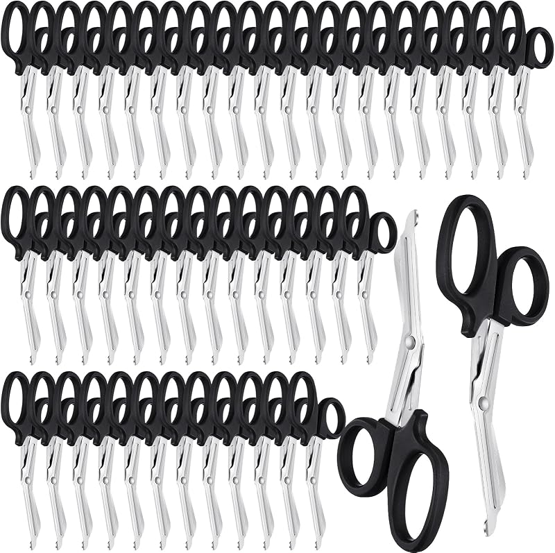 Newwiee 60 Pieces Trauma Shears Stainless Steel Bulk for Nurses EMT,Black | 5.7 Inch Medical Shears Emergency First Aid Scissor, Stainless Steel Nursing Shears for Doctor, serrated Blades Cut Fast