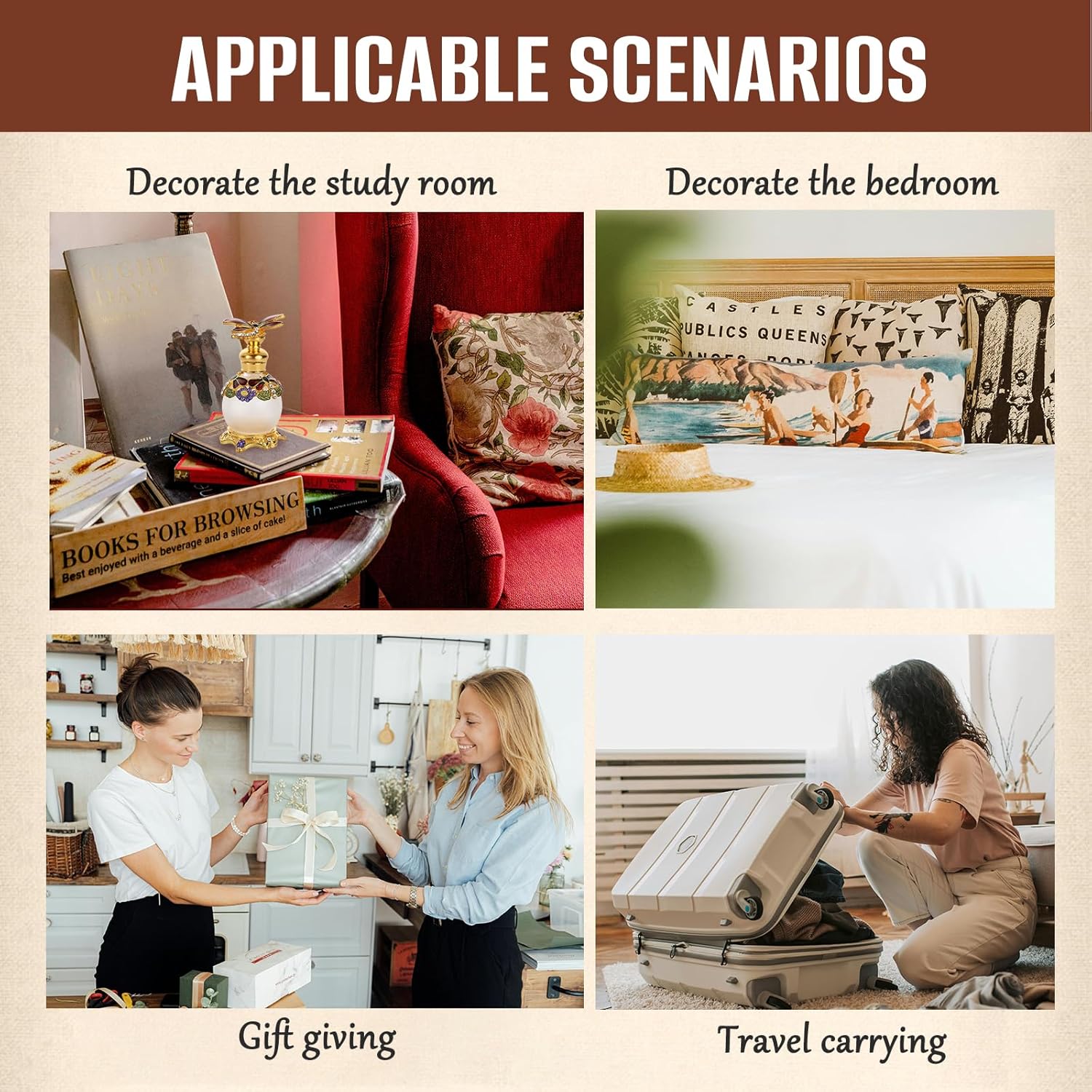 Joyeee 小型ガラス香水ボトル 空、2パック 15ml ヴィンテージ装飾ファンシー香水ボトル、クリスタルガラス香水ボトル、ポータ