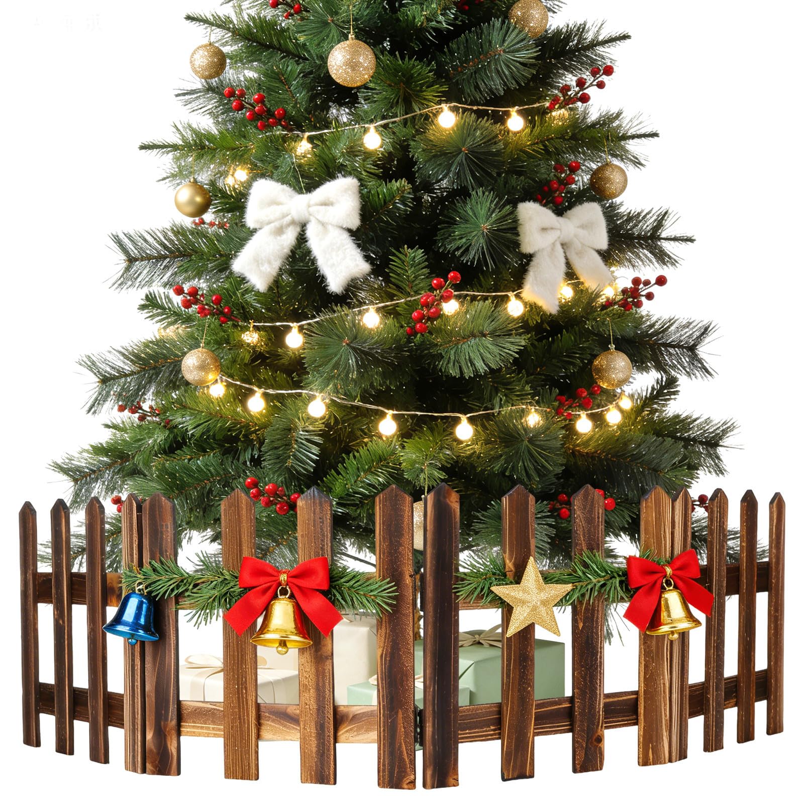 Valla de Navidad de madera para decorar el árbol y crear un ambiente acogedor en tu patio