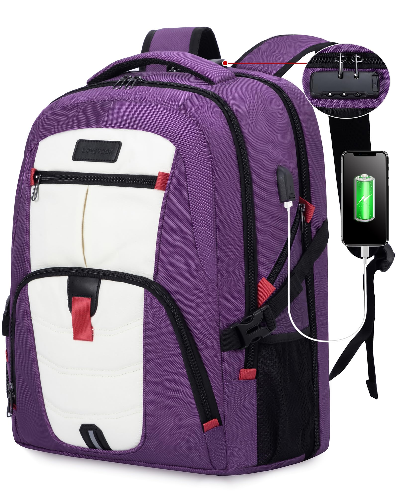 バッグ GRAPE Laptop Bag black purple Amazon.com: LOVEVOOK Travel Laptop Backpack Waterproof Anti Theft