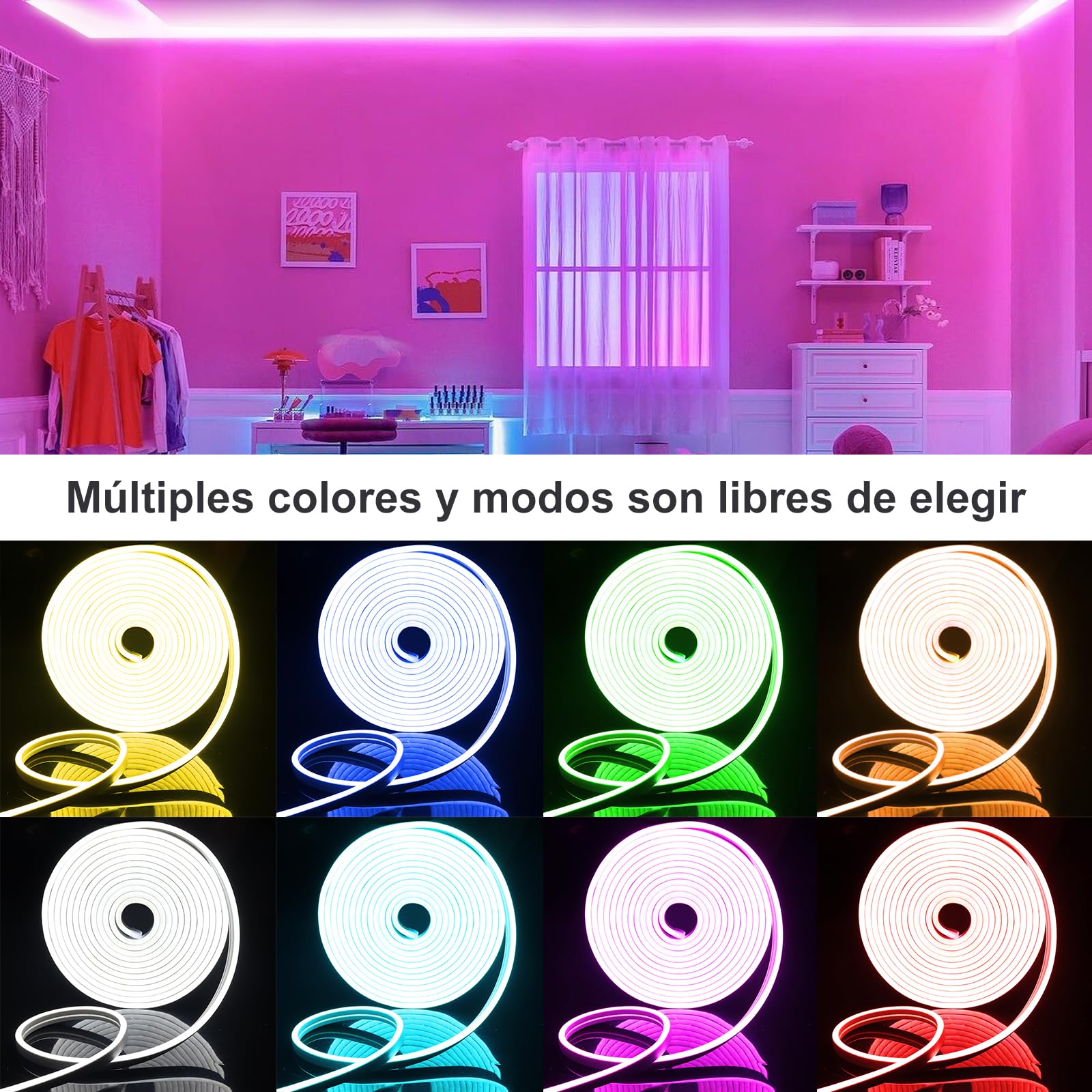 EXTRASTAR Tira de Luz LED de Neón RGB, Tiras LED 5M 96Leds con Mando a Distancia de 28 Teclas y Control Bluetooth APP, Impermeable IP65, 12V, 5A, para Habitación,Boda,Fiesta,Navidad (Paquete de 2)