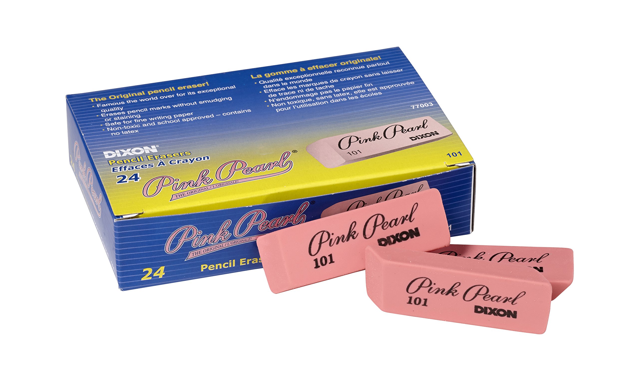 Dixon 77003 Pearl Erasers, Large #101 Size, (Pink, Box of 24)