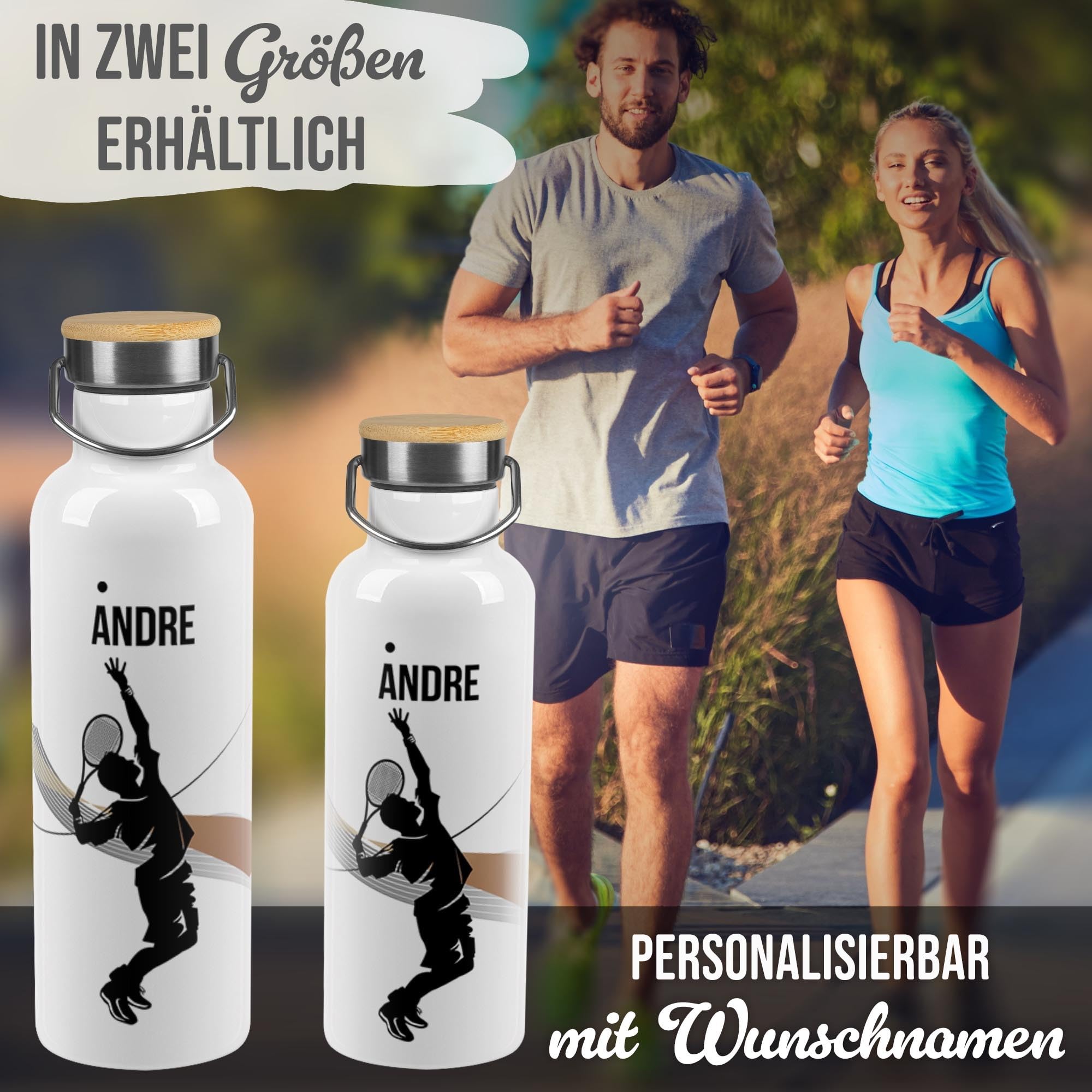 PR Print Royal Edelstahl-Trinkflasche 750 Ml Personalisiert - Tennis Design, Isolierflasche Für Sportler