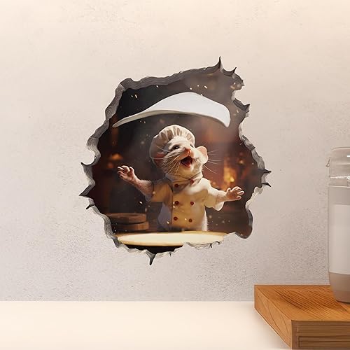 Miniatura 4 de Calcomanía de ratón de pizza en agujero de ratón, adhesivo de pared 3D con agujero de ratón