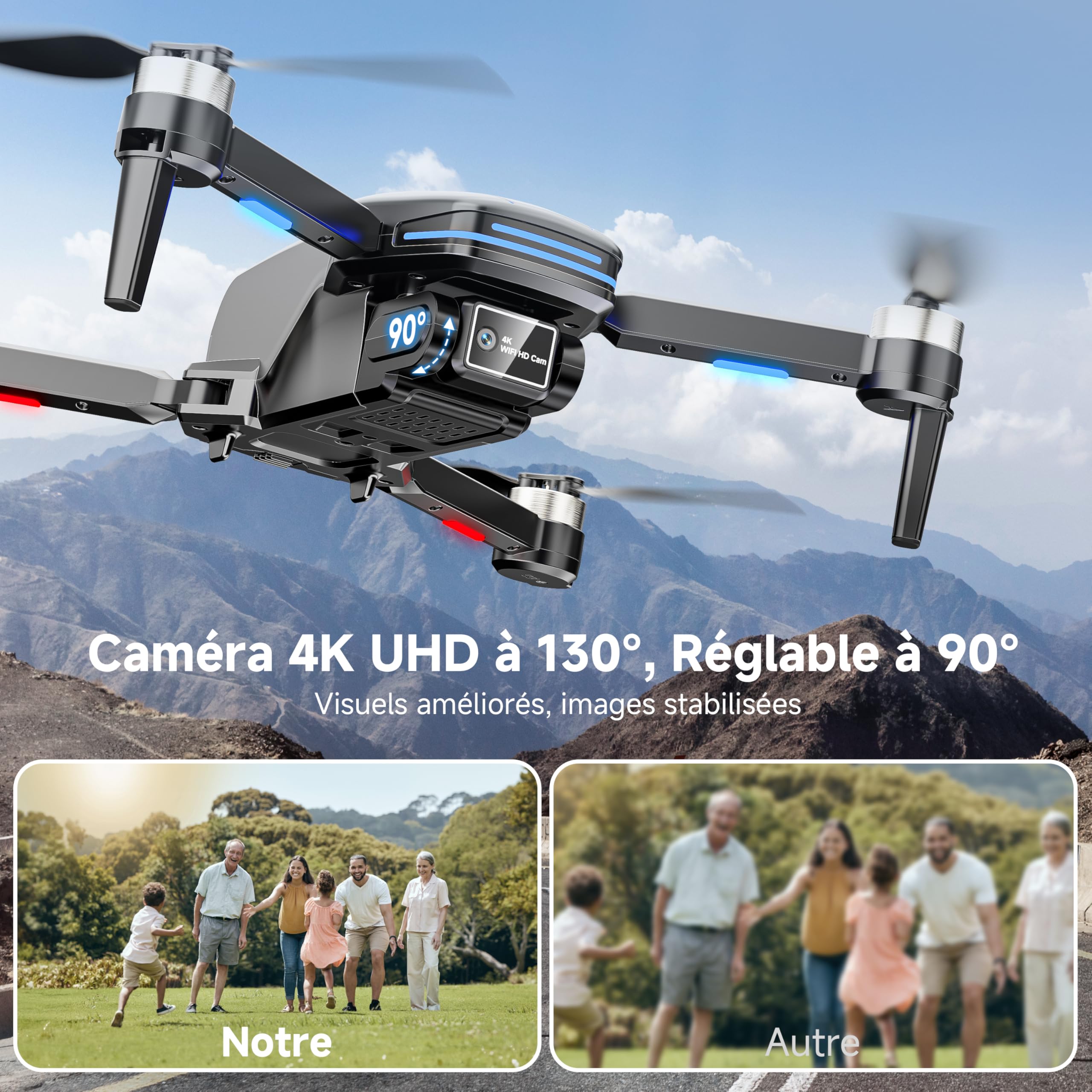 PLEGBLE Drone avec caméra 4K pour enfants, mini drone pour adultes – Moteur sans balais, FPV RC drone avec Wi-Fi 5G, maintien d’altitude, 3D flip, mode sans tête, trajectoire de vol – Cadeau jouet pou