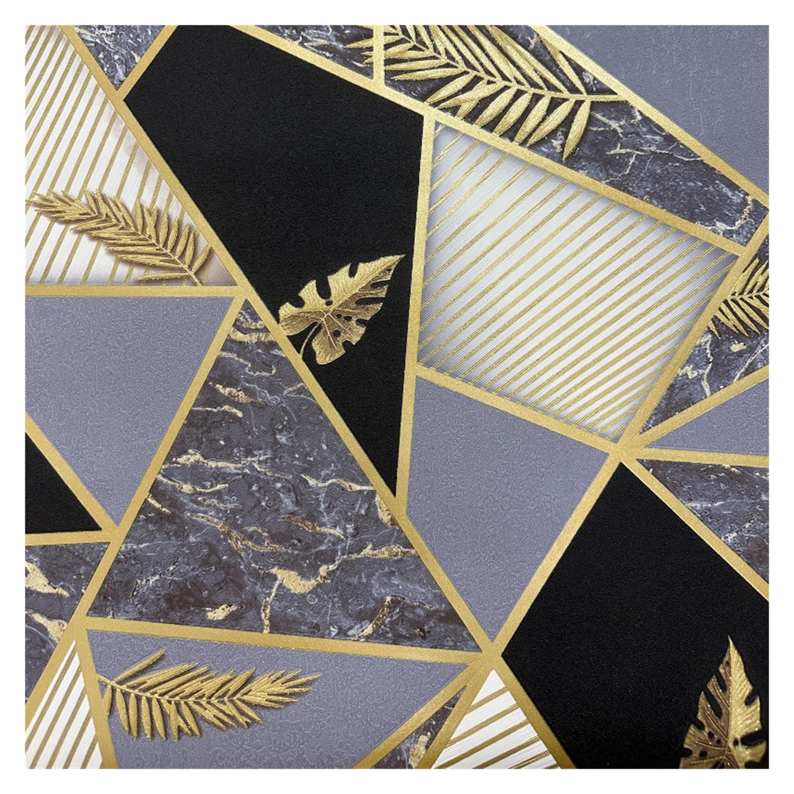 LADFRTYU Wallpaper Modern Geometric Gold Leaf Lines Wallpaper Background Living Room Non Self-Adhesive
