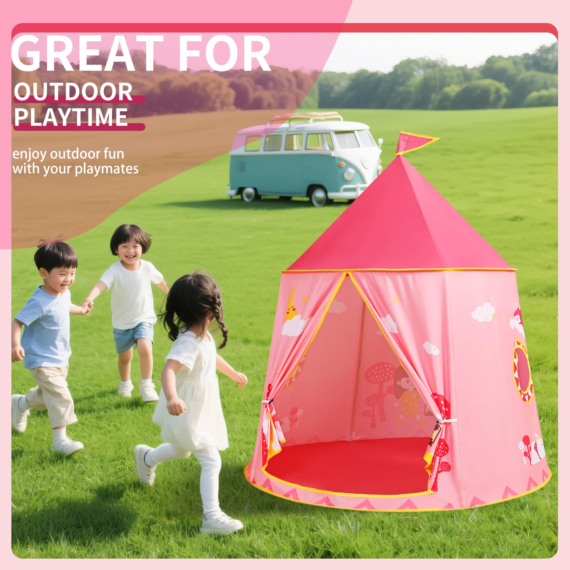Tienda de campaña para niños pequeños, tienda de campaña de princesa, carpa de castillo, tienda de campaña india portátil, tienda de campaña Tippi, certificado EN71, casa de juegos para uso en