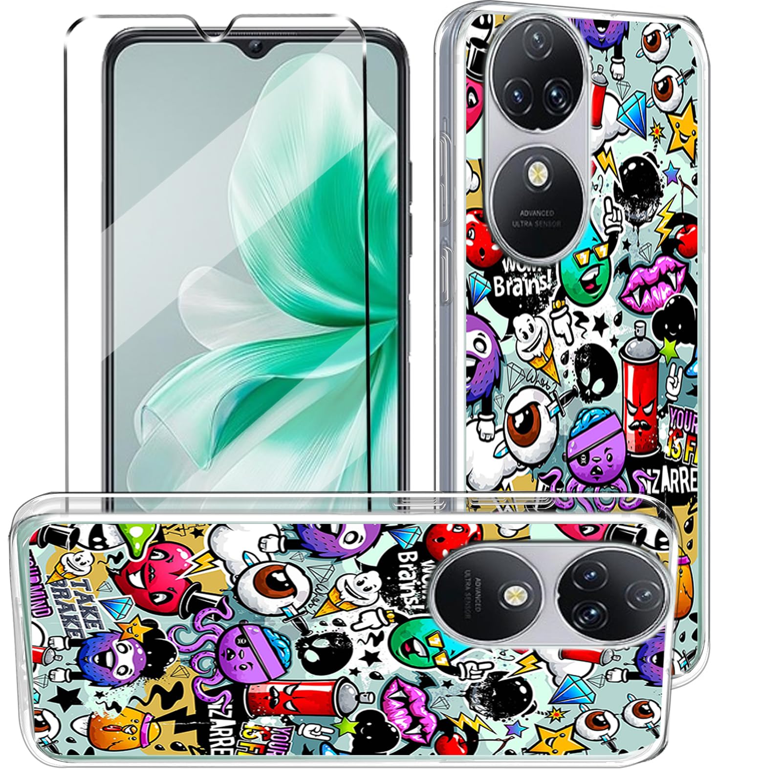 HuiYouMY 2-in-1 Case Compatible with OUKITEL C38 Cover with 1 Pack Tempered Glass Screen Protector for OUKITEL C38