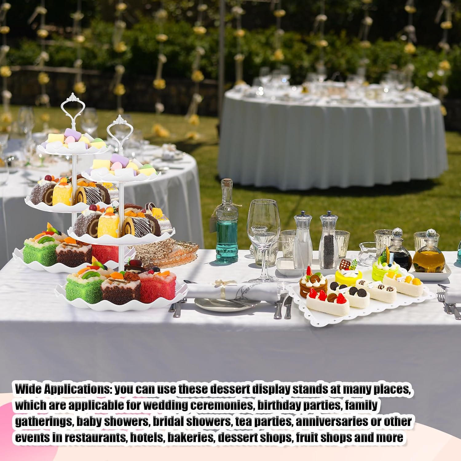 Teenyyou 20 Pack Round Dessert Cupcake Stand Dessert Table Display Set Include 8 Pcs 3 Tier Cup Cake Holder Tower 12 Pcs White Serving Tray for Wedding Birthday Baby Shower Tea Party Decor