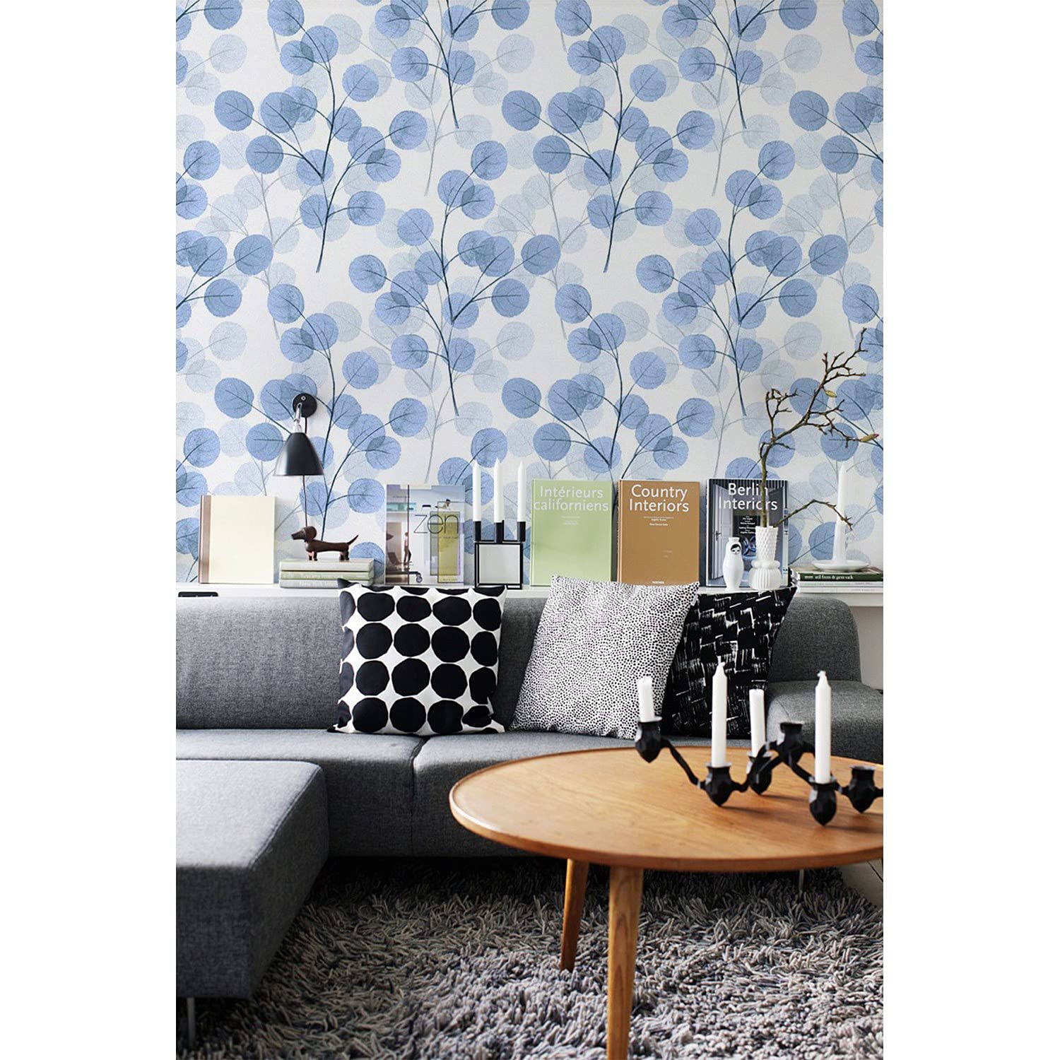 Papier Peint Auto-Adhésif 290x290 cm Coloray Branches Rondes Feuilles pour Salon et Meuble