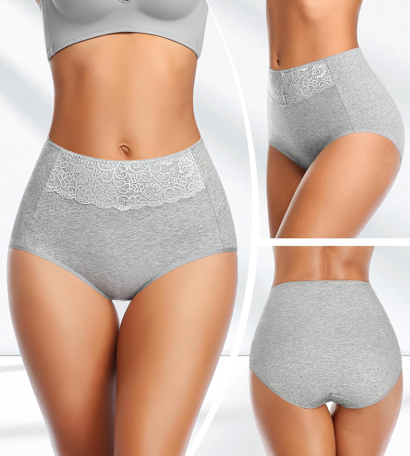 MISSWHO Women's High Waisted Cotton Underwear Soft Breathable Full Coverage Stretch Briefs Ladies Panties 5-Pack - Image 2