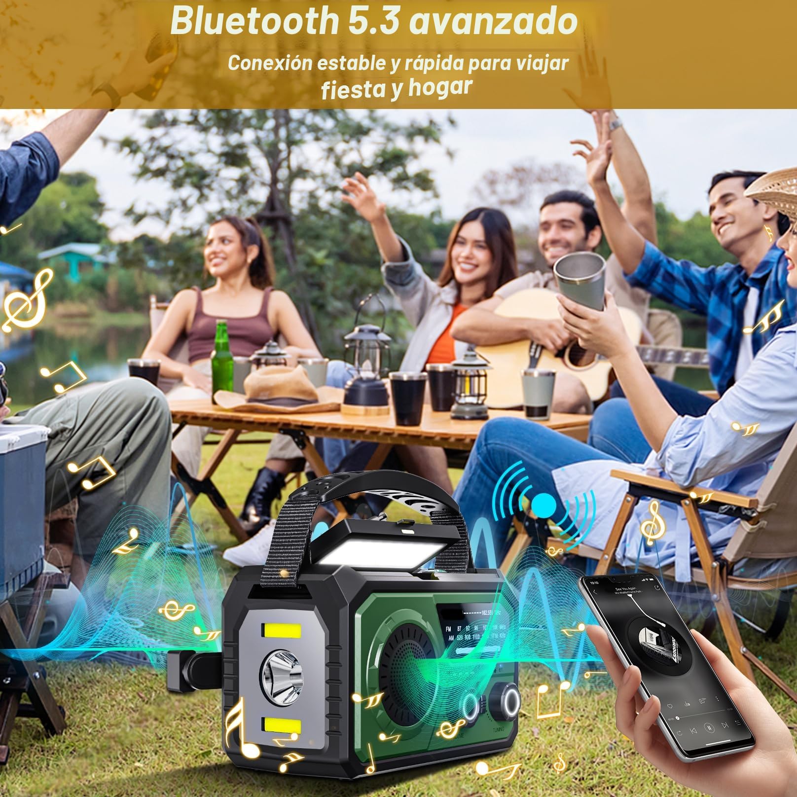Radio solar de 16000 mAh, radio AM/FM, portátil, USB, con batería recargable de 59200 mWh, linterna LED, alarma SOS y dinamo de manivela para camping, viajes (verde militar)