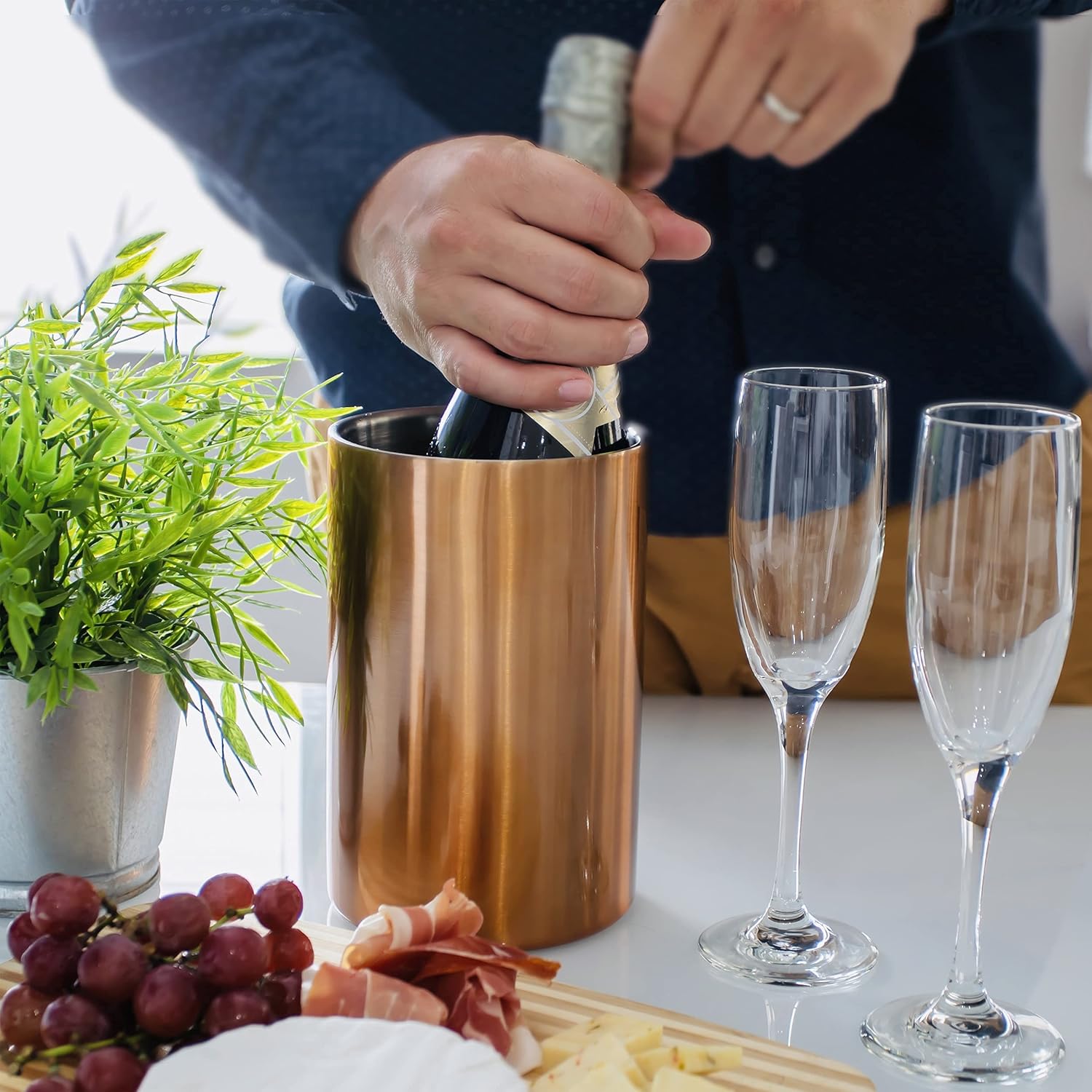 Villa & Marx Wine Chiller - Elegant Champagne Bucket with Premium Box - Insulated Wine Bottle Cooler Without Ice - Double Walled Wine Chiller Bucket, Fits and Cools All Bottles (Copper) - Image 7