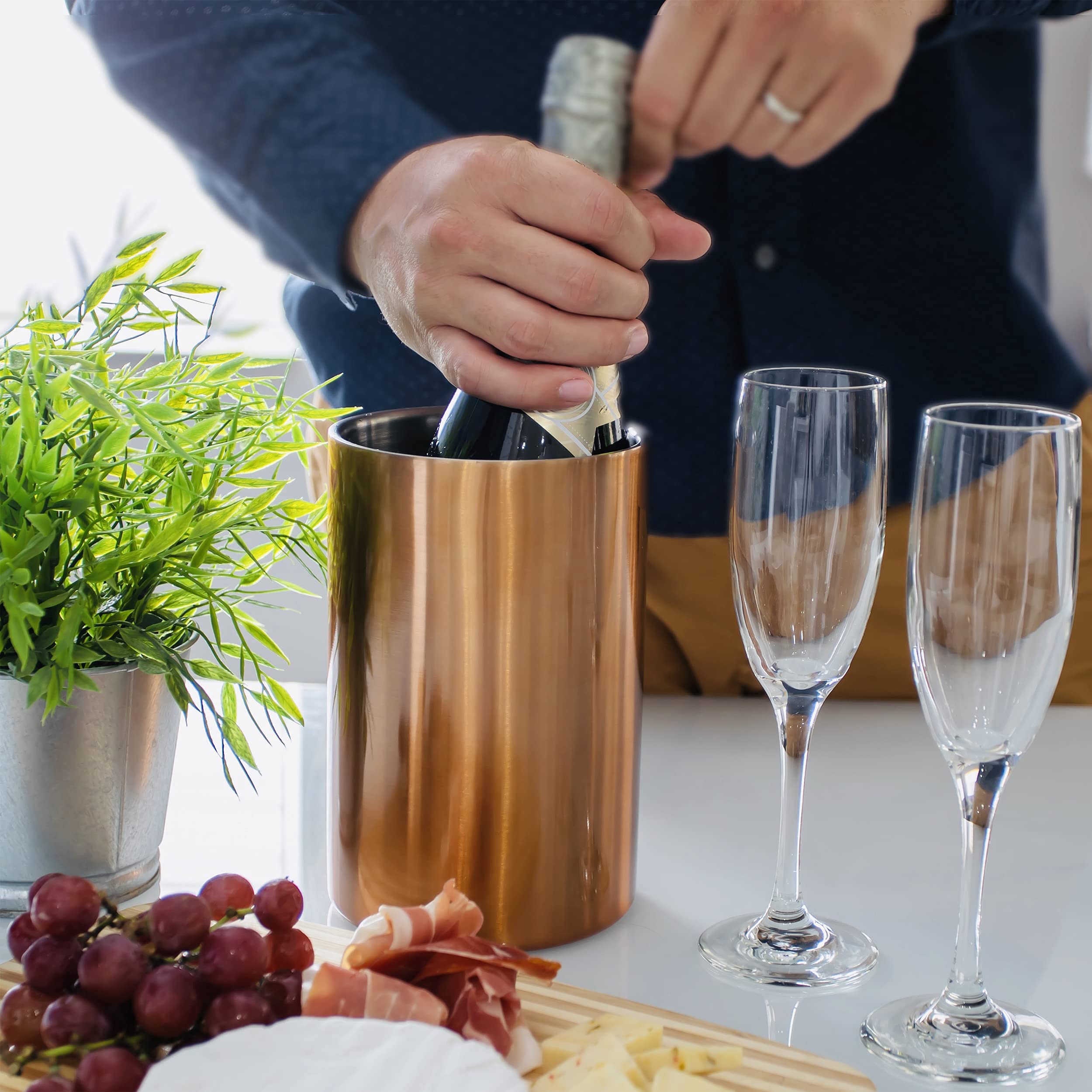 Villa & Marx Refrigeratore per Bottiglie Vino - Raffredda in Acciaio Inox - Glacette Champagne e Spumante Refrigerante - Rinfresca e Secchiello per Ghiaccio da Tavolo (Rame)