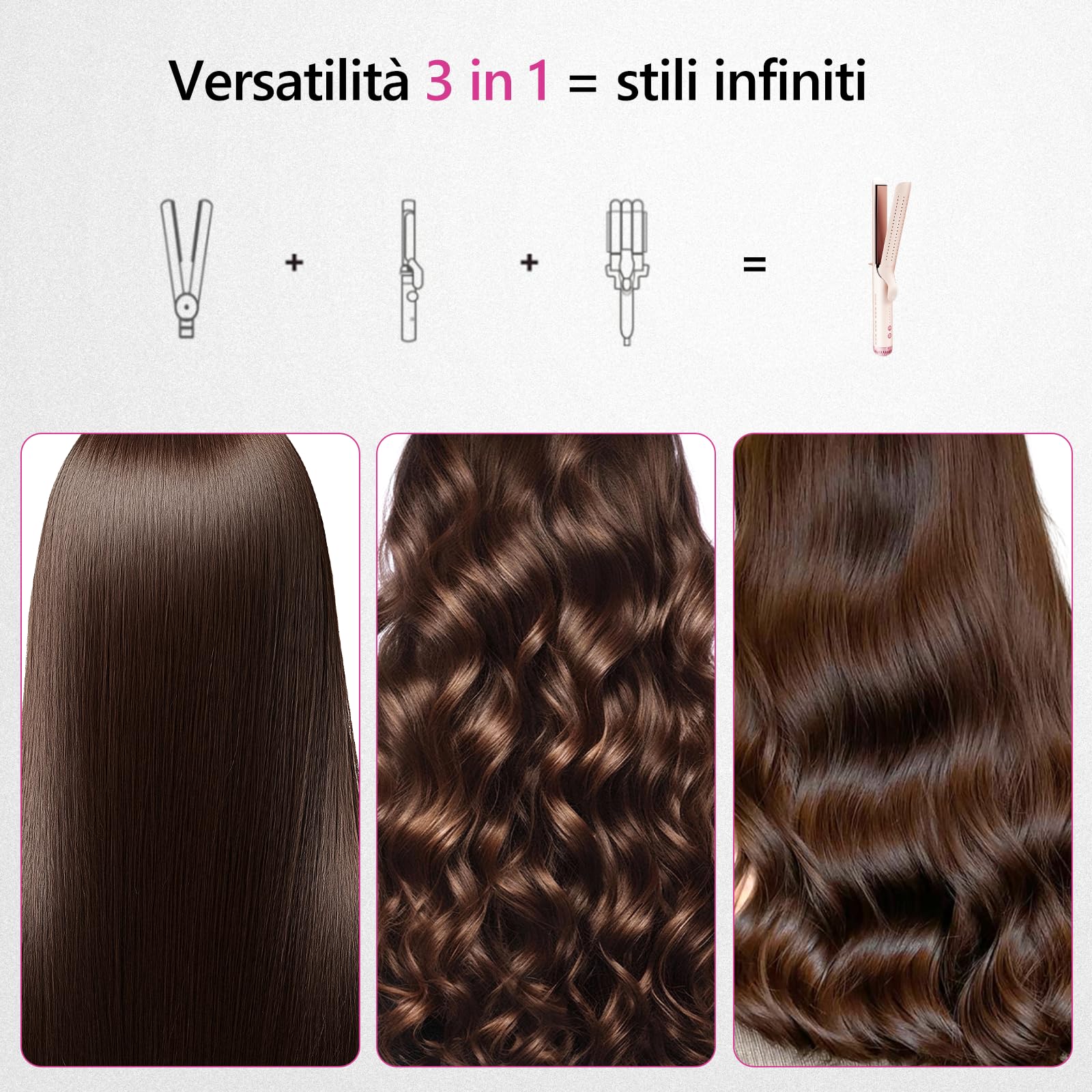 Piastre Capelli & Arricciacapelli 2 in 1 con Ceramica, Arricciacapelli & Piastra Capelli, 5 Temperature Regolabili (140-220°C), Riscaldamento Rapido 30s, Piastra Ceramica Capelli