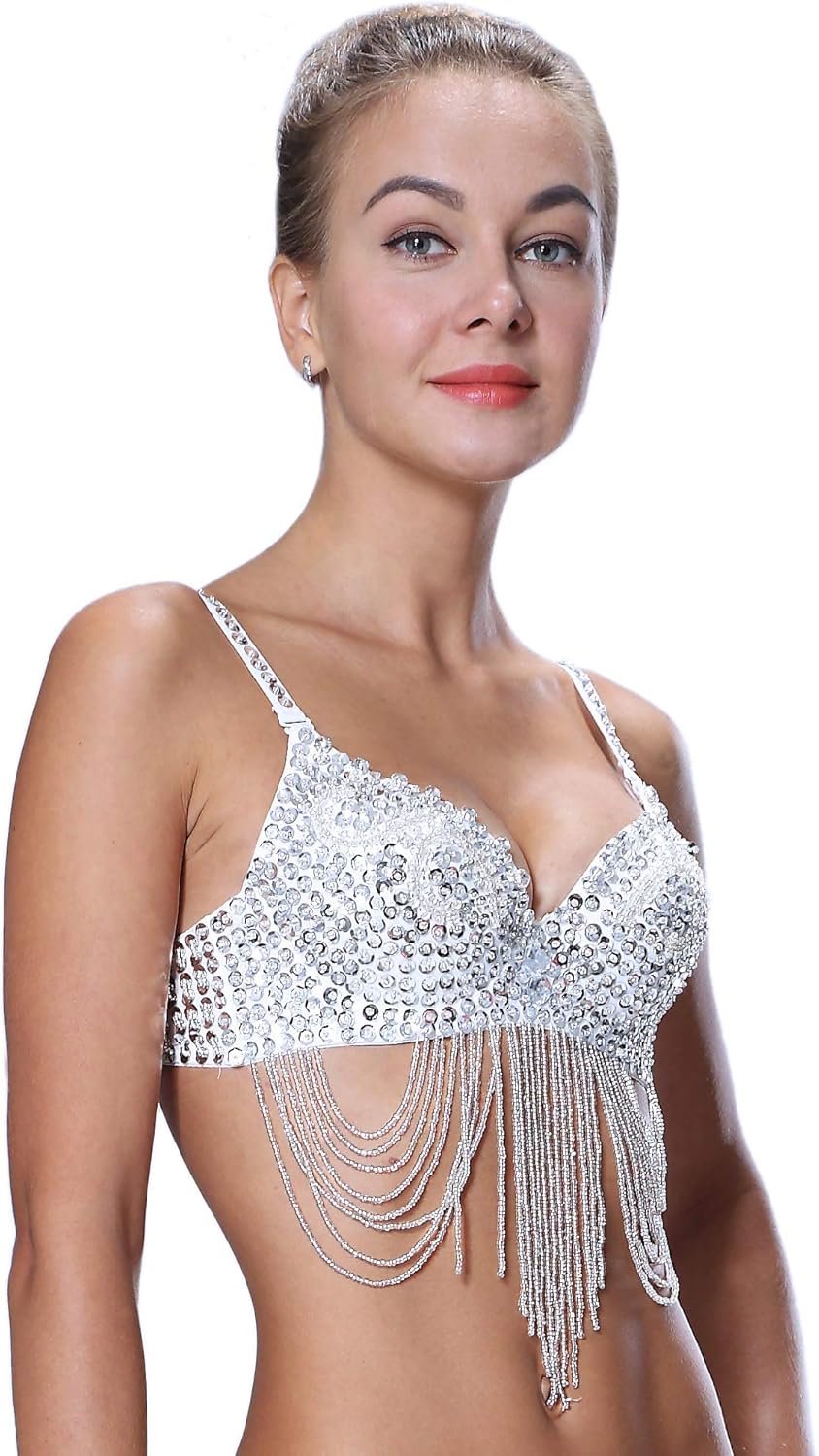 Seawhisper Tribal Glitter Sparkle Rhinestone Belly Dance Beaded Sequined Bra Top for Rave Cabaret Party - Image 3