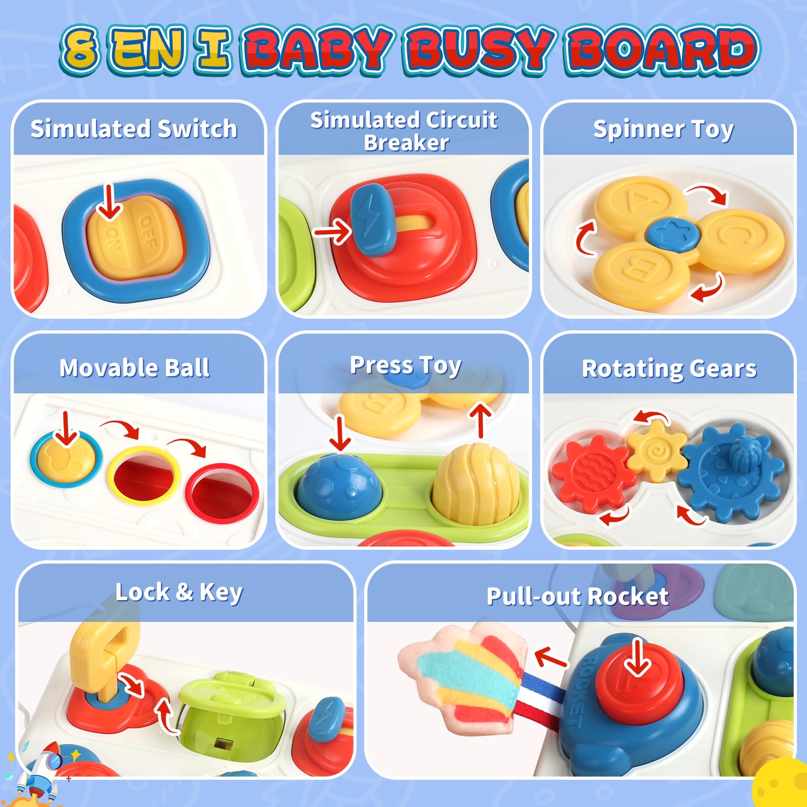 Giochi Bambini 1 Anno, Gioco Bambino 1 Anno, Giochi Busy Board Montessori 1 Annos 8-IN-1 Gioco Bimba Bambina 1 Anni con Musica Giocattoli Educativi Interattivi per Regalo Bambino Bambina 1 2 Anni