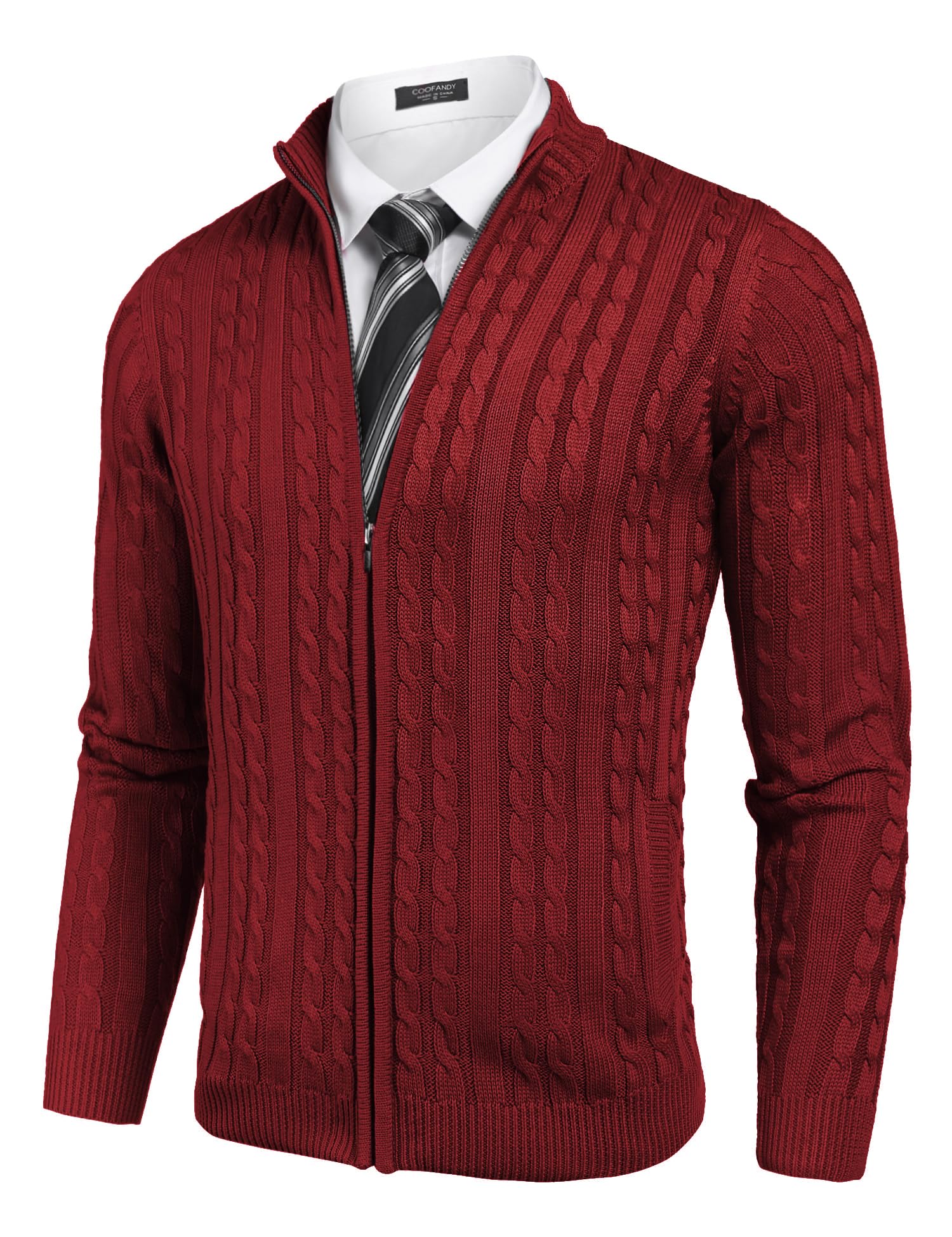 COOFANDY Men's Full Zip Cardigans Sweaters Slim Fit Knitted Cable