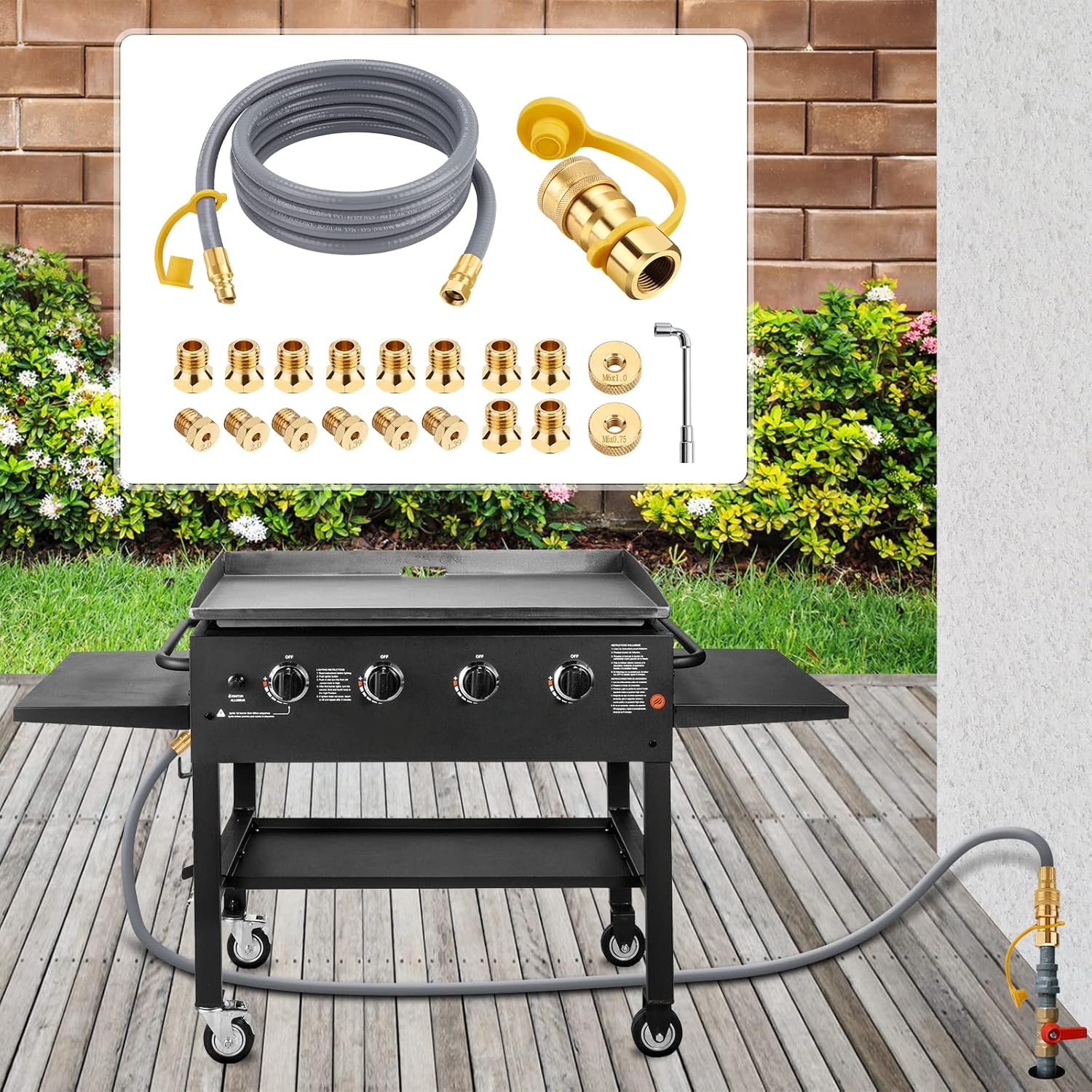 5249 Propane to Natural Gas Conversion Kit, 10FT 3/8 Inch Natural Gas Hose with Quick Connect Fitting, Compatible with Blackstone 28 Inch and 36 Inch Griddles, Tailgater or Single Burner Rec Stove