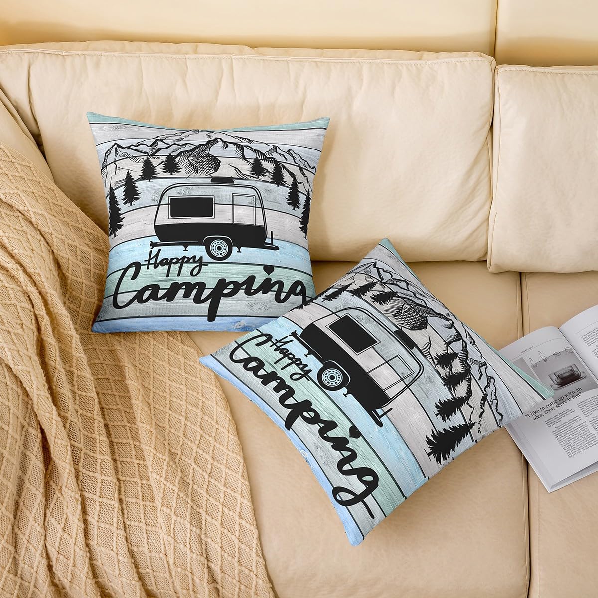Camper Pillow Cases Cushion Covers Kids Happy Camping Throw Pillow Covers 24