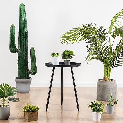 Miniatura 22 de Apicizon Juego de 2 mesas auxiliares redondas de 16 pulgadas, mesa auxiliar de metal negro para sala de estar, mesita de noche, mesa de centro