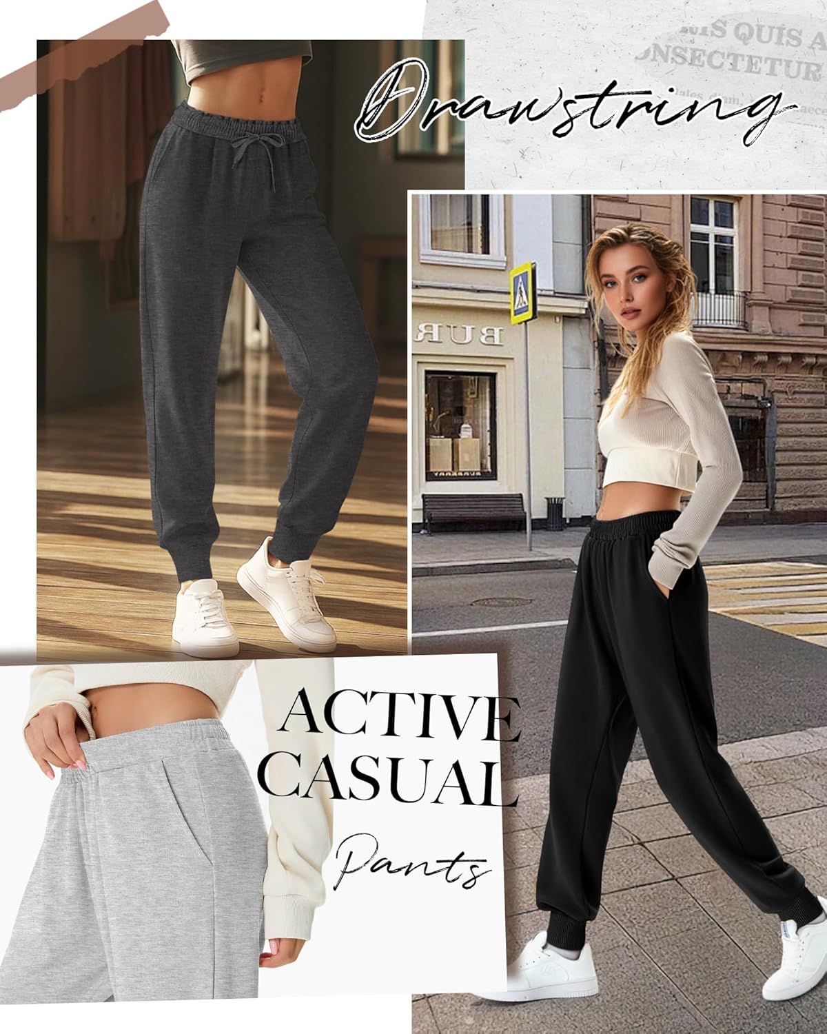3 Pack Women's Joggers Pants, Cozy High Waist Sweatpants Tapered Drawstring Yoga Casual Lounge Pants with Pockets - Image 4