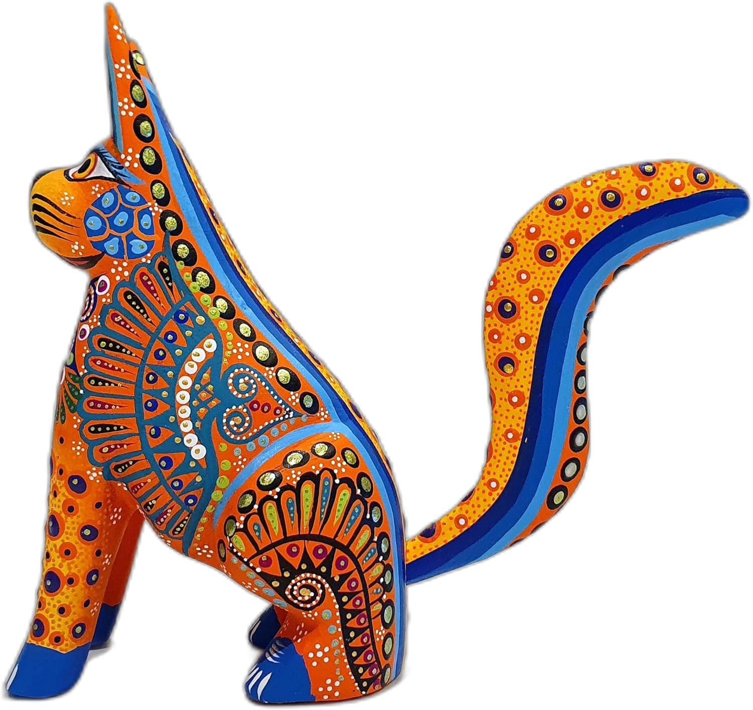 ALKIMIA INC Mexican Alebrije Standing Dog Wood Carving Handcrafted Sculpture (Orange)