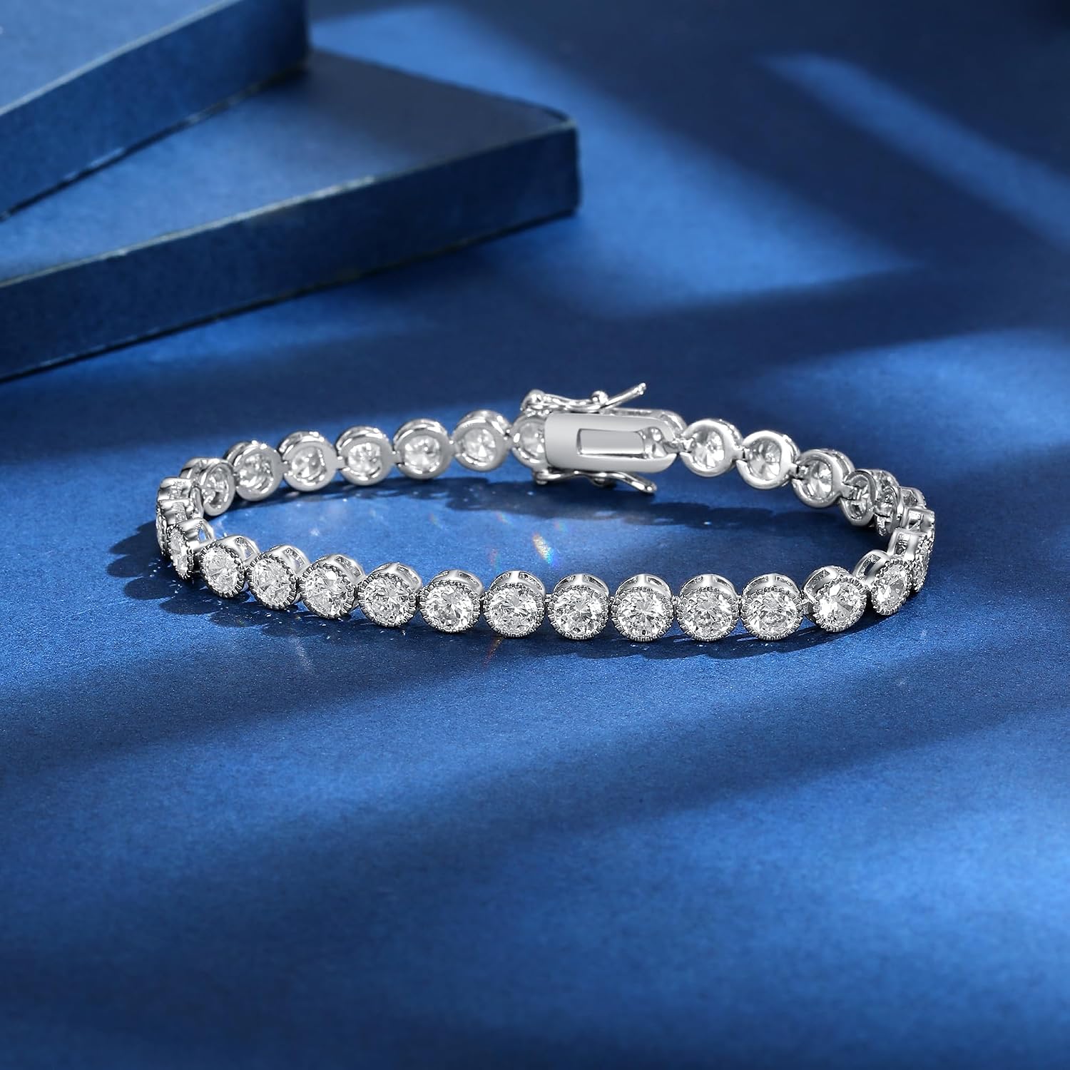 Gemsme Tennis Bracelets for Women, 18K White Gold Plated Cubic Zirconia CZ Bracelet, Round Halo Bezel Marquise Rectangle Link Jewelry for Party Gift, 6.3-7.1 Inches