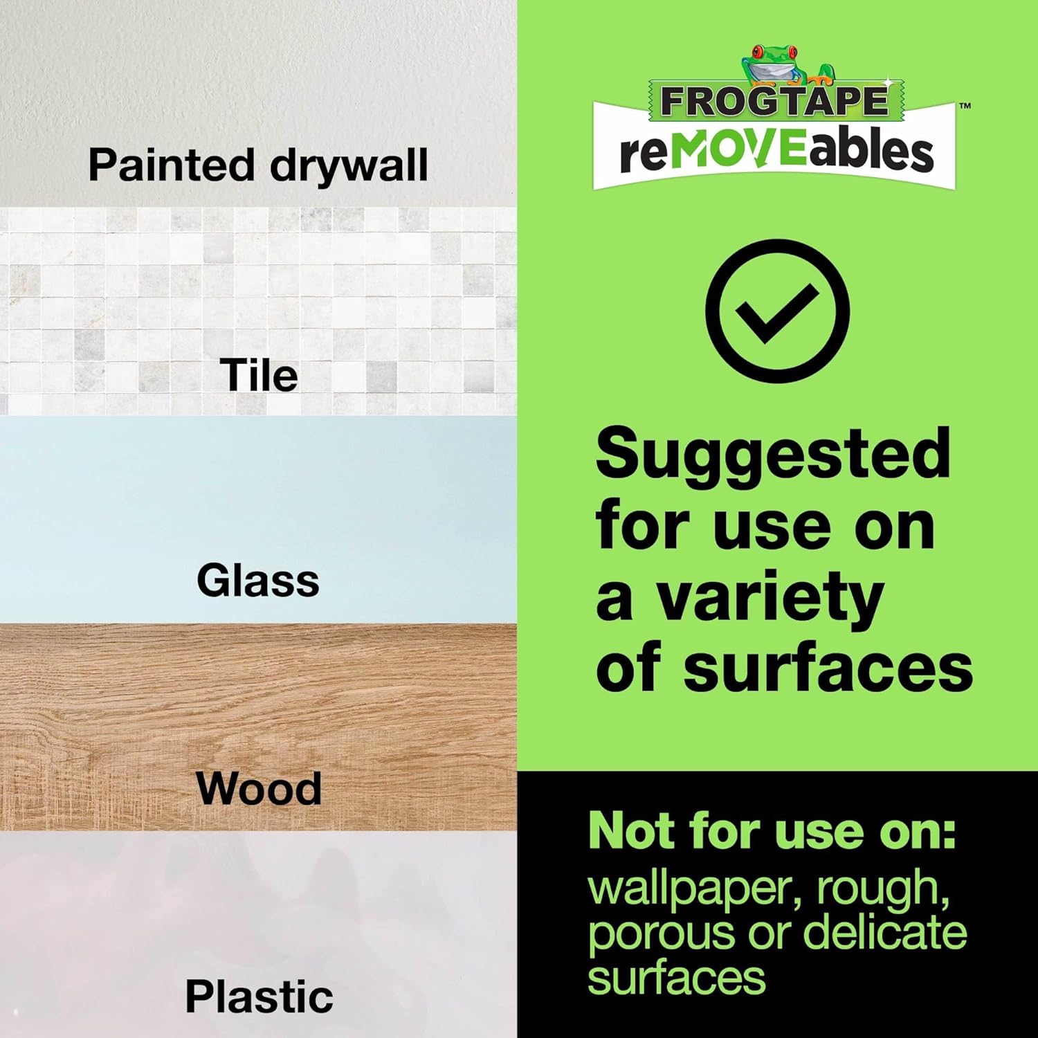FrogTape reMOVEables Utility Wall Hook Damage Free - 6 Reusable Hooks & 12 Adhesive Strips - Holds up to 5 lbs - Removable Adhesive Large Utility Wall Hooks for Hanging - No Nails - White (Pack of 6)
