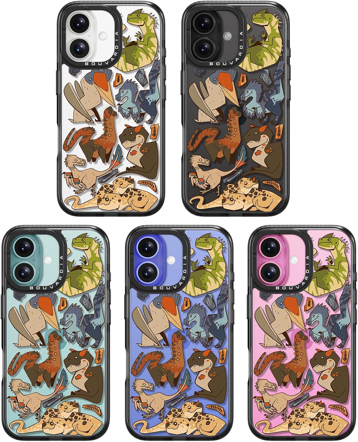 Bouvardia for iPhone 16 Case, Cute Design for Women & Girls, Protective & Aesthetic, Gray Bumper - Dinosaurs - Image 7