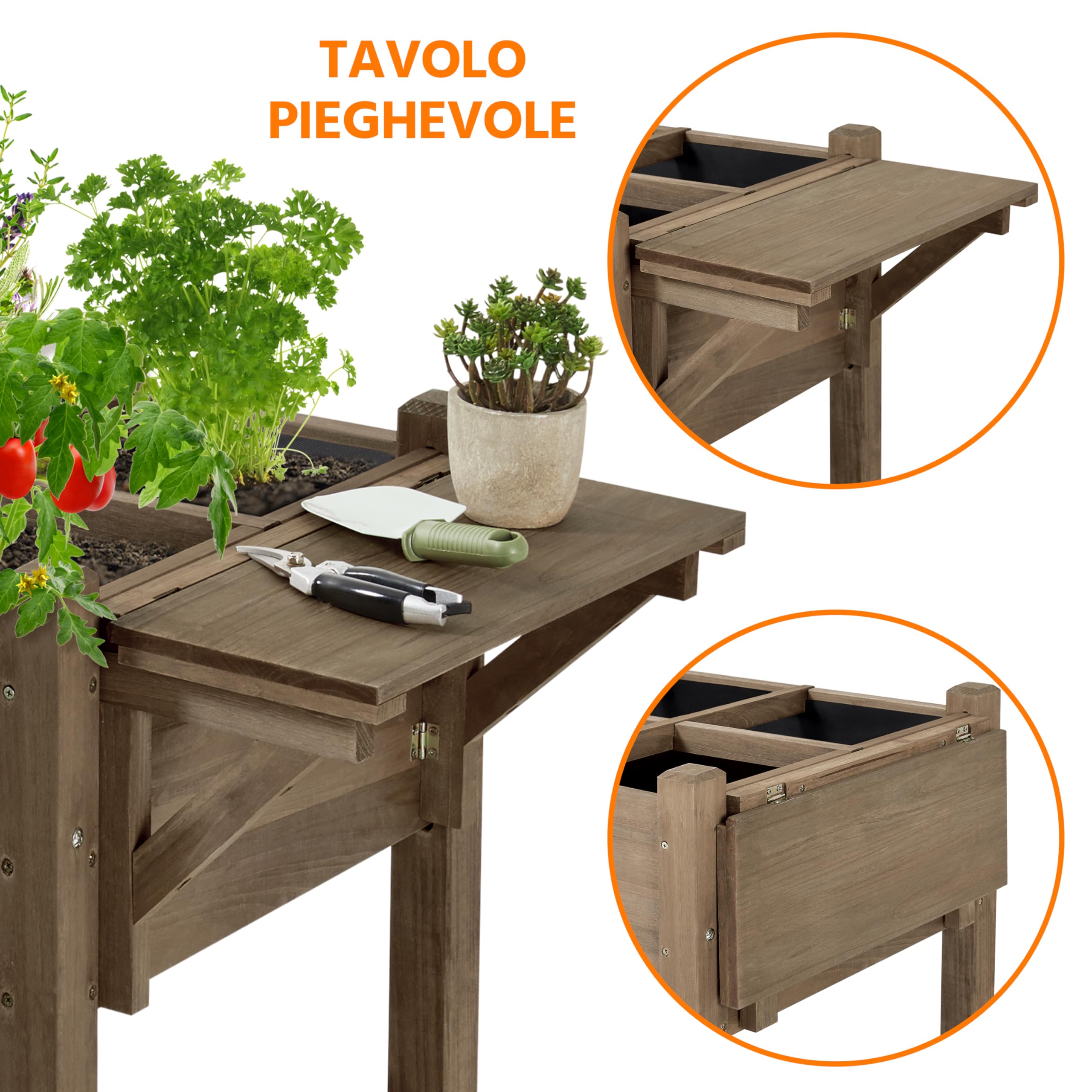 Yaheetech Fioriera/Aiuola Rialzata Orto Balcone da Esterno Giardino Alta in Legno Naturale Lettino per Piante Giardino con Ripiano Pieghevole e Griglia 8 Scompatimenti 123,5 x 54 x 80 cm