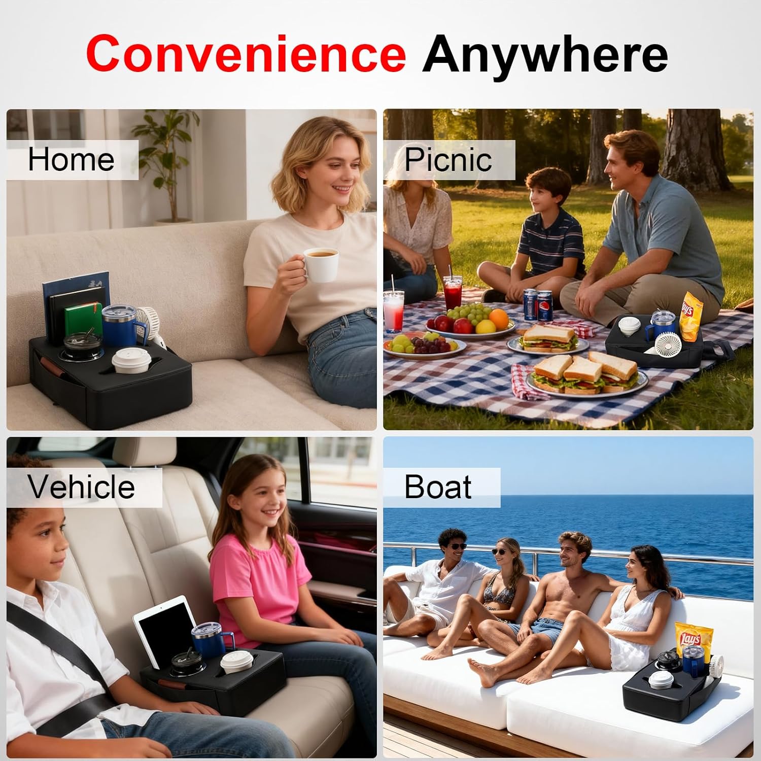Car Back Seat Cup Holder, PU Leather Car Drink Holder, Couch Sofa Bed Expander Tray Cup Storage, Waterproof & Non-Slip Back Seat Organizer