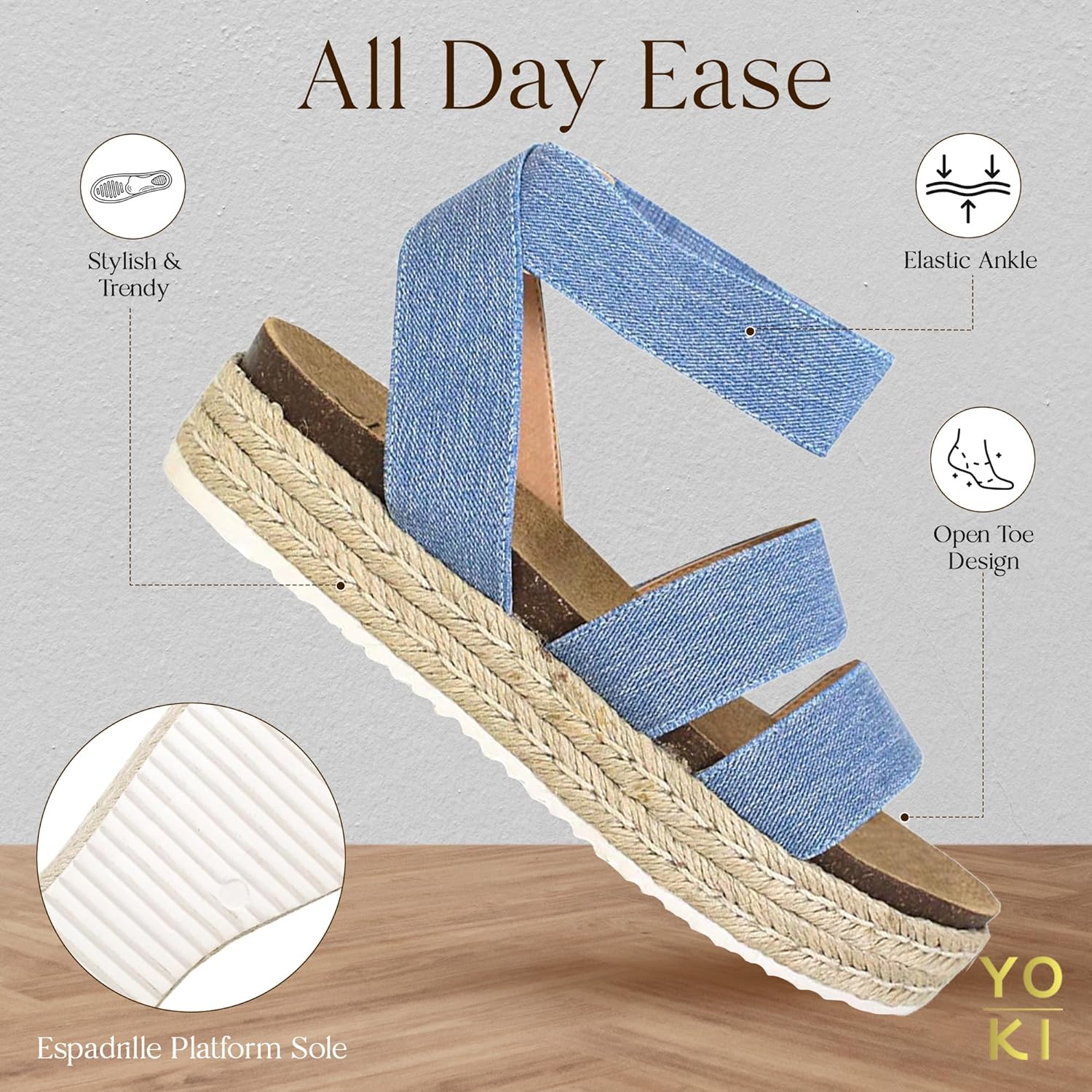 YOKI CHIARA-10 Strappy Womens Sandals With Espadrille Platform - Slip On Wedge Sandals For Women, Lightweight Comfortable Wedge Sandal - Image 3