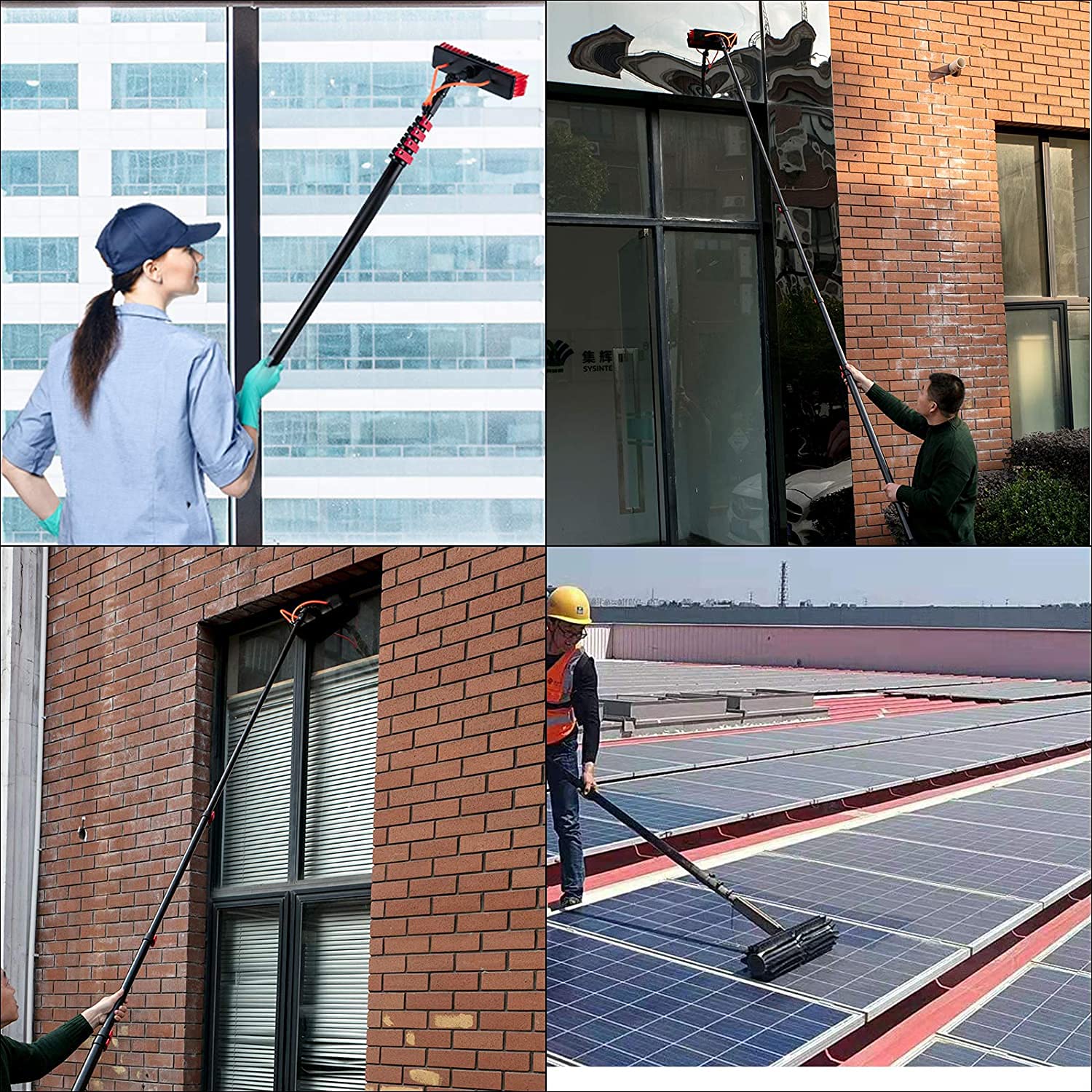 3.610.8M Palo telescópico para Limpieza de Cristales, Cepillo pulverizador de Agua Multiusos, Limpiador Extensible, Kit de Limpieza de Paneles solares, 9M
