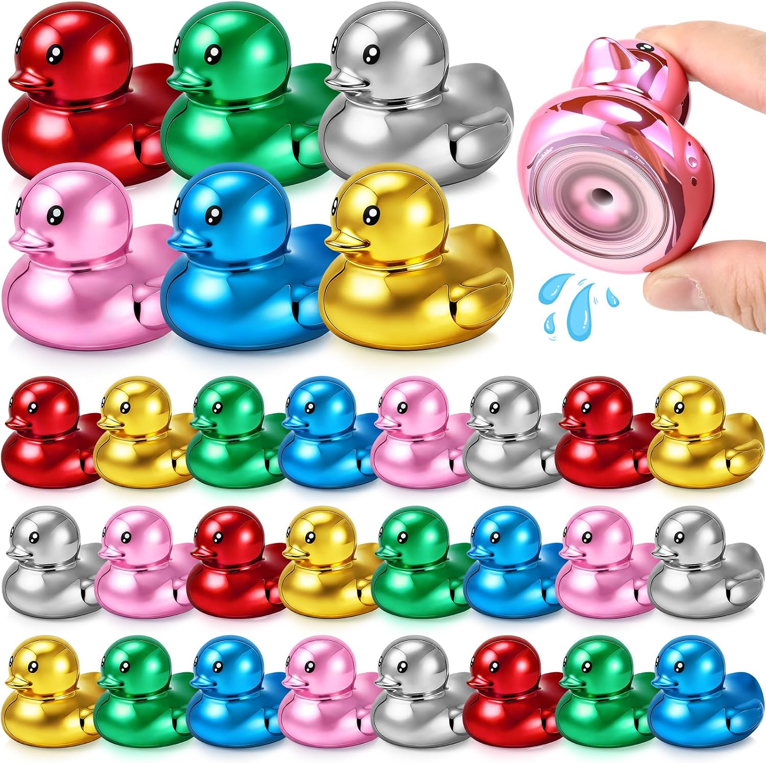 36 Pcs 2 Inch Metallic Ducks Figurines Bulk Mini Miniature Colorful Duck Statue Micro Duck Charms Garden Landscape for Home Decor Birthday Baby Shower Party Favors Gift DIY Craft (6 Colors)