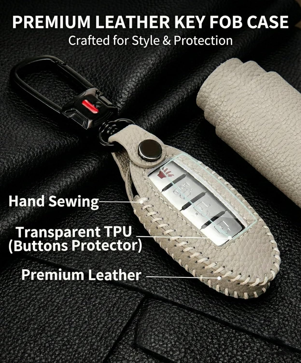 for Nissan Key Fob Cover with Keychain Leather Car Smart Key Case Protector Holder for Nissan Rogue Titan Pathfinder Altima Kicks Murano Frontier Armada Maxima Infiniti (Gray) - Image 6