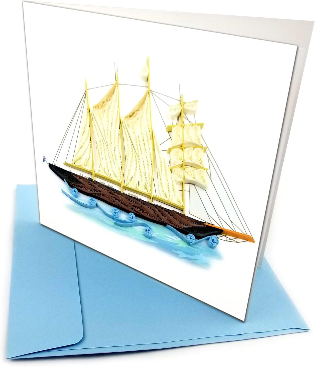 Schooner Sailboat Quilling Greeting Card, 6x6 with Envelope. Any Occasion. Blank Inside. Hand-made. Suitable for Framing.