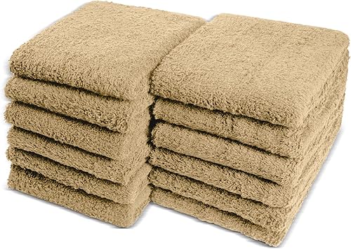 Car Care Essentials - Juego de 12 toallas de lavado y secado para detalles, beige, 100% algodón hilado en anillo, 16 x 27 pulgadas, 4.25 libras por