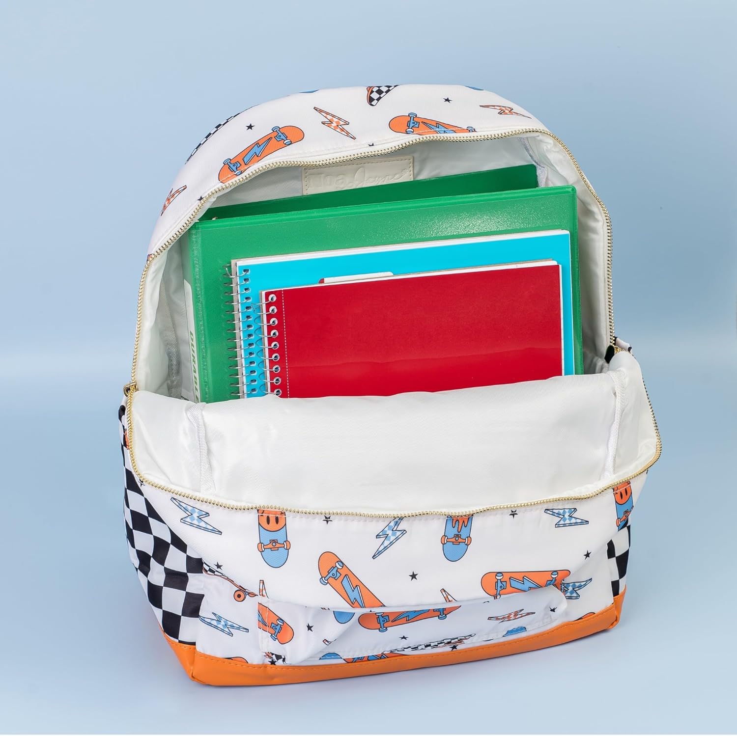 Noa Jayne Co. Boys 16" Backpack Ages 5–8 – Retro Skateboard & Checkered School Bag | Trendy Lightweight Durable Kids Backpack for Elementary & Travel