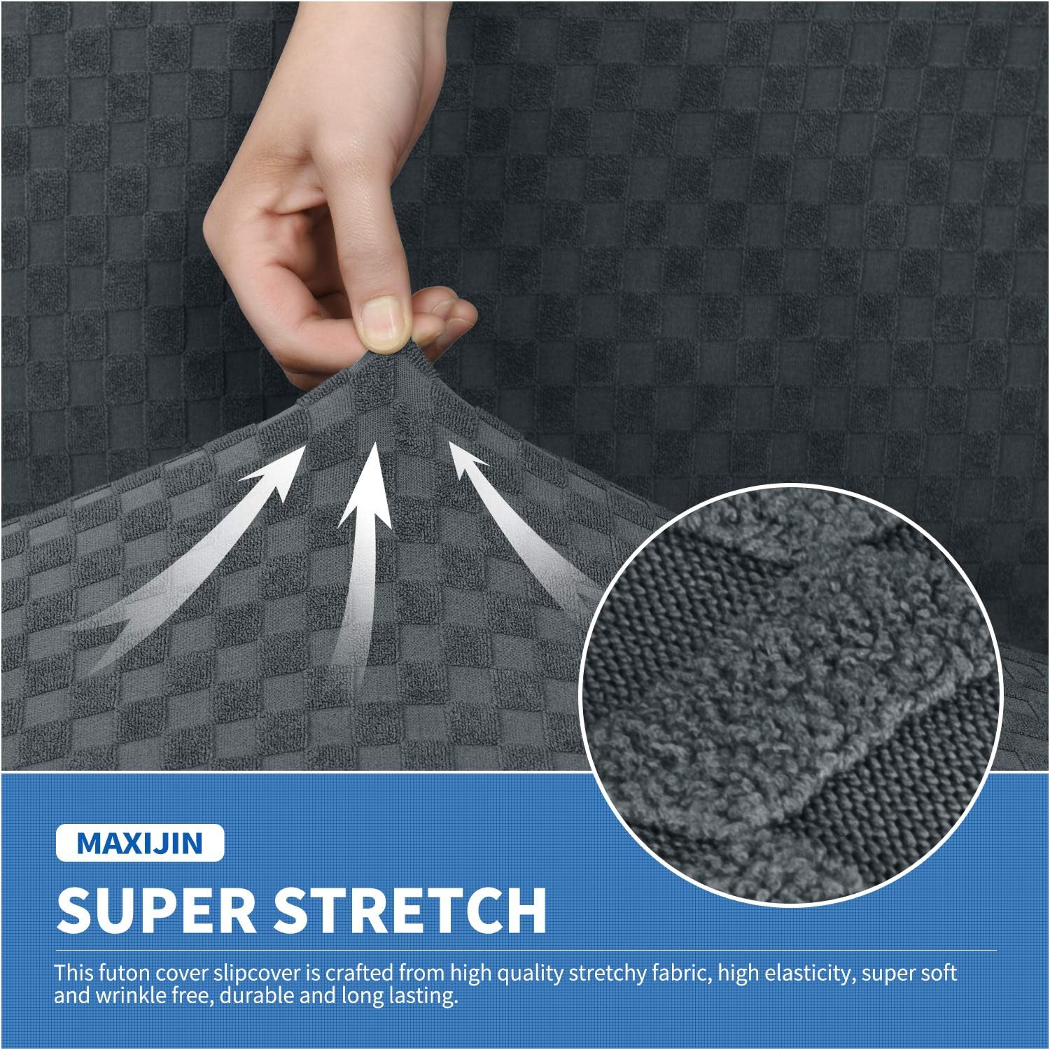 MAXIJIN Jacquard Futon Cover Stretch Armless Futon Sofa Cover Soft Futon Slipcover with Elastic Bottom Thick Sofa Bed Furniture Protector Covers, Machine Washable (Dark Gray)