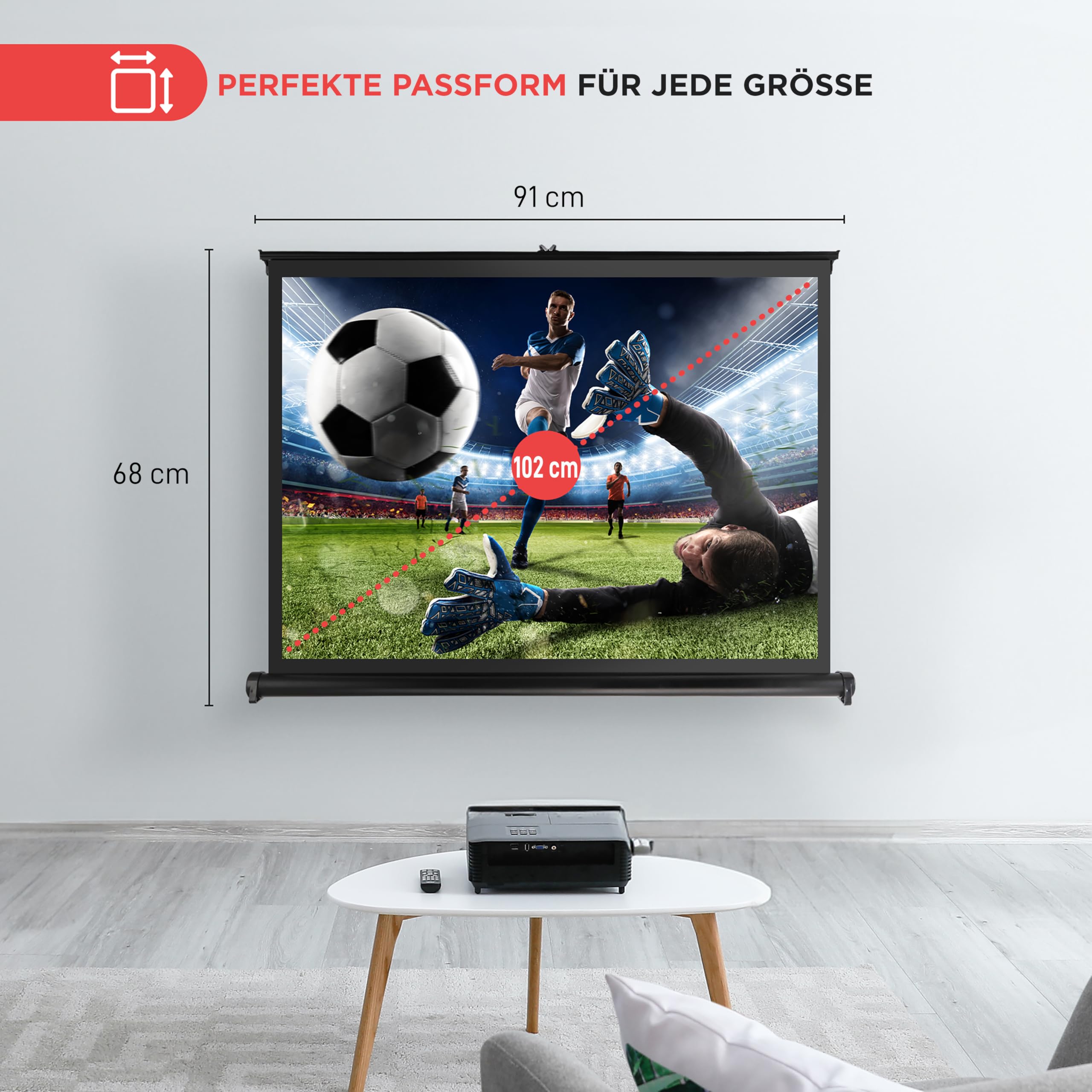 Pyle Beamer Rollo- Leinwand, 40 Zoll 91x68cm, 4:3 4K Projektorleinwand Ausziehbar & Tragbar mit Schwarzem Rahmen, Ideal für Heimkino, Büro, Präsentationen, Schule