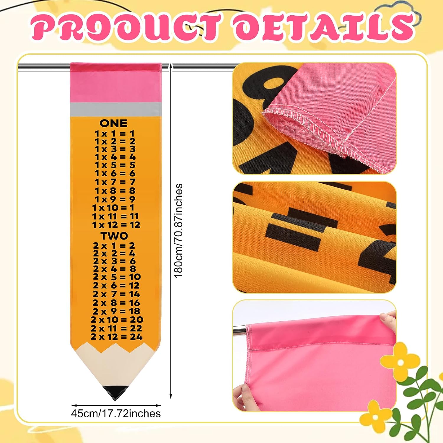 Peryiter 6 Pcs School Classroom Curtains Back to School Educational Multiplication Table Pencil Curtains for Kindergarten Daycare Primary Bedroom Playroom Math Classroom Decorations 17.7 x 70.9 Inches