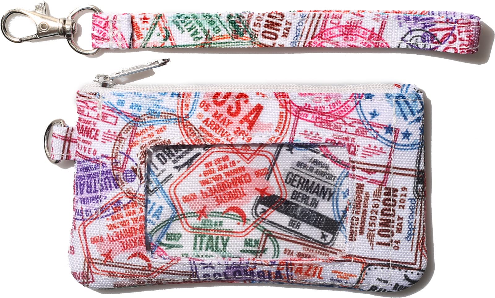 DQLVisa print id holder wallet id wallet keychain id card wallet, zip id case with lanyard, Small Zipper Wallets for Women