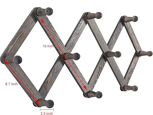 Miniatura 5 de MyGift Perchero extensible de madera gris rústica con 10 ganchos