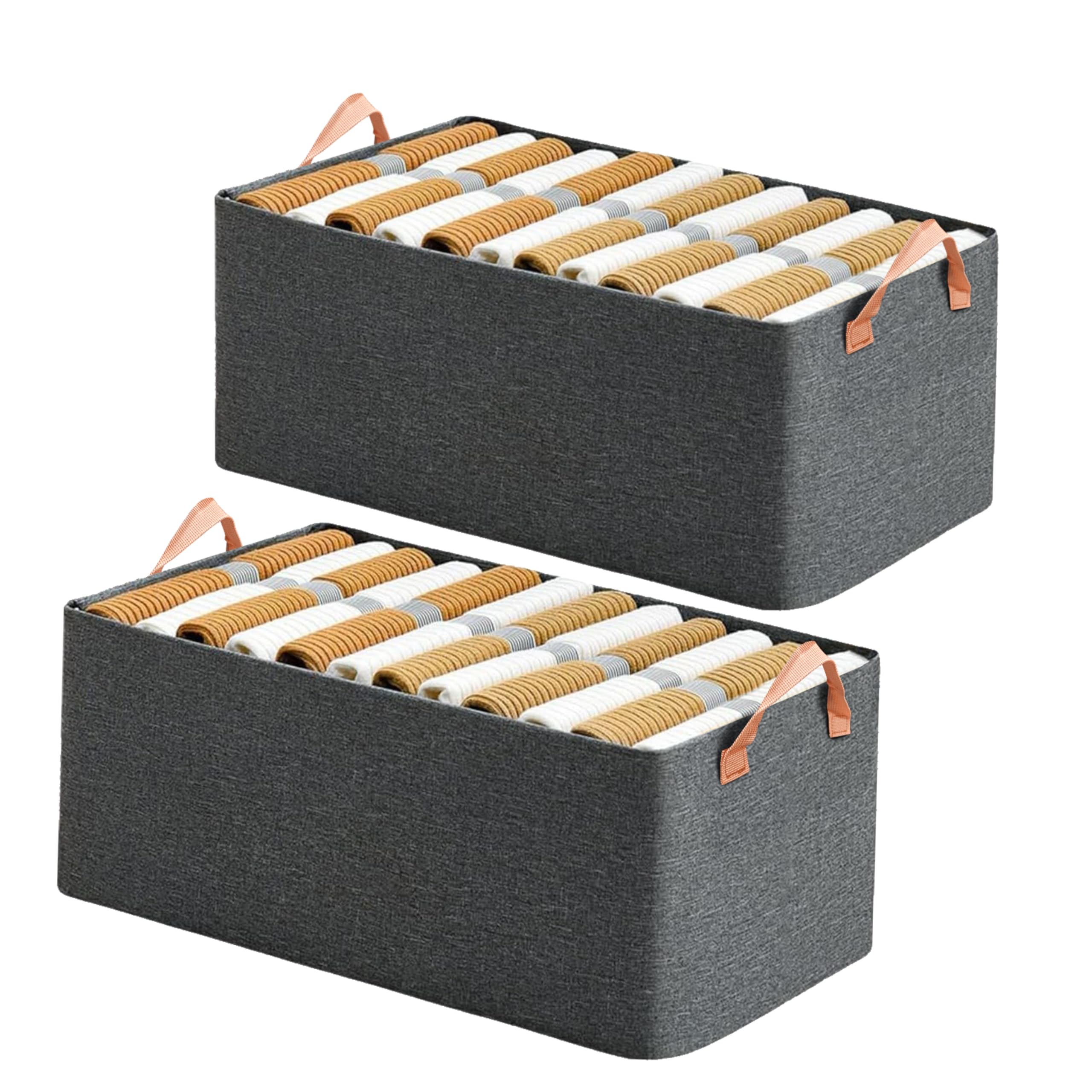 Storite Collapsible Fabric Storage Cubes Space-Saving Wardrobe Bins With Metal Frame & Handles, Foldable Baskets For Organizing Toys, Books, Closet & Shelve - Grey (Pack Of 2),Clothing