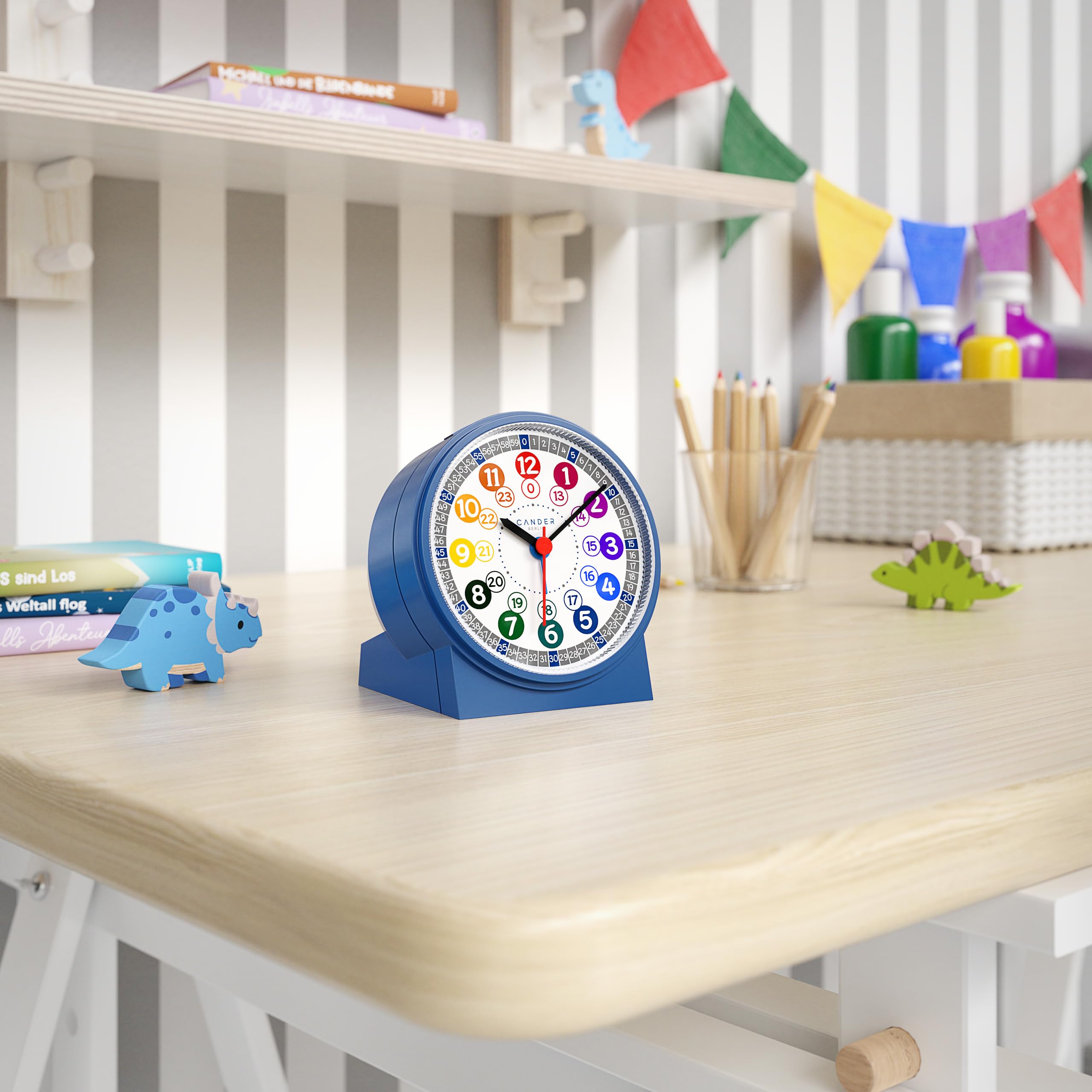 Cander Berlin MNU 1009 J Kinderwecker Wecker Kinder lautlos blau geräuschlos Lernuhr Kinderuhr Licht Snooze Tischuhr Beleuchtung geräuscharm Schlummer